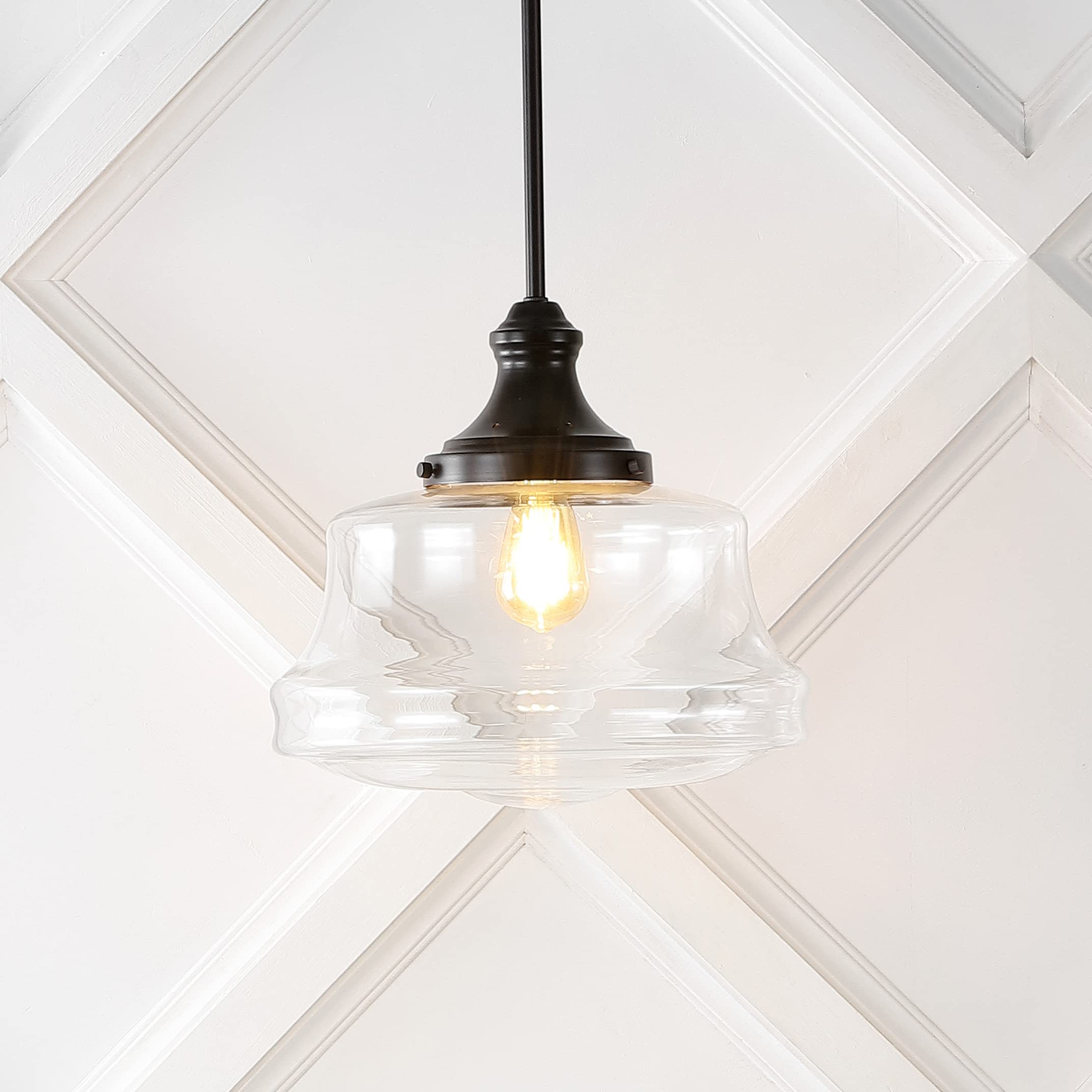 JONATHAN Y JYL7585A 14in 1-Light Pendant, Bohemian Farmhouse, Iron/Glass, Oil Rubbed Bronze/Clear