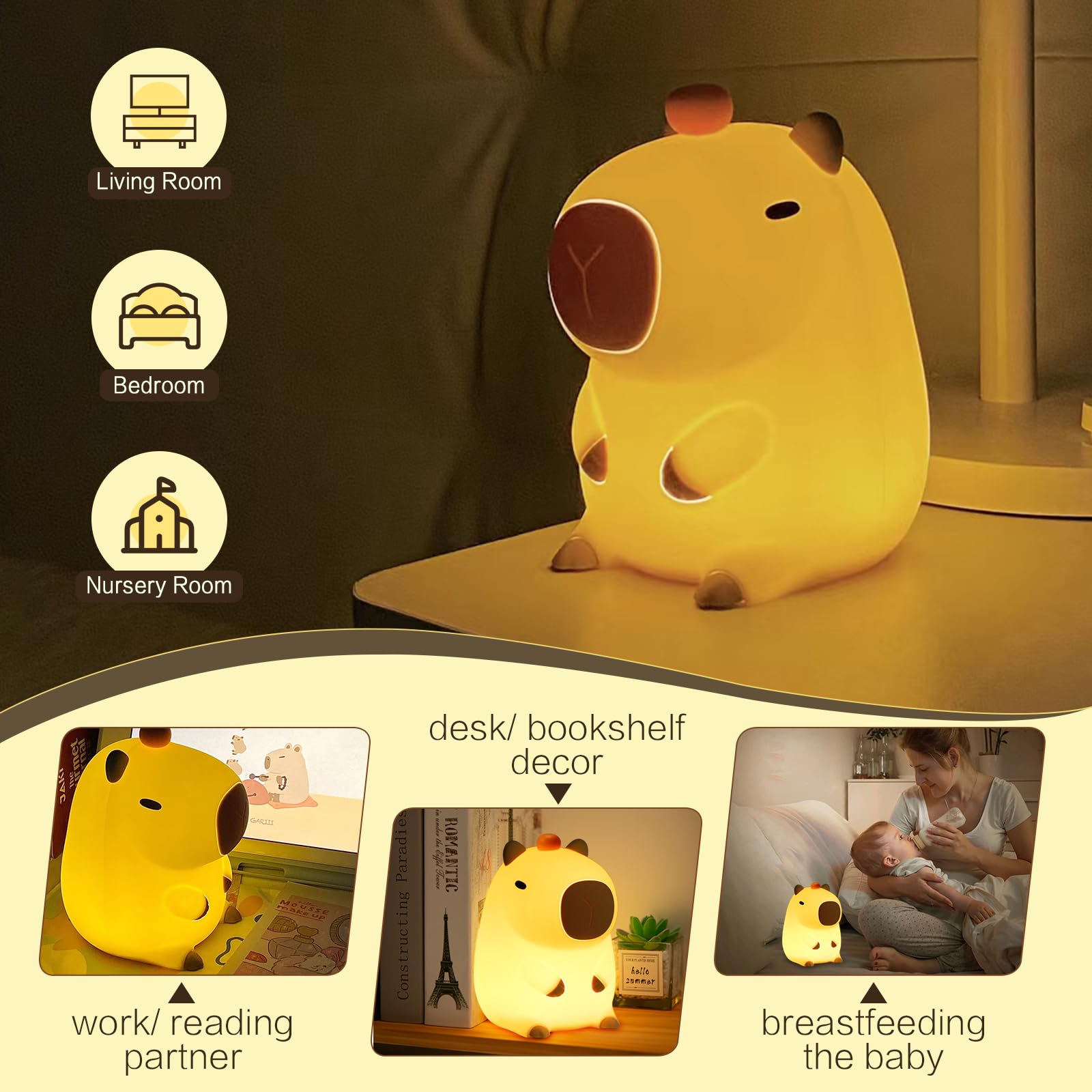 Yr Yrhh-Pet Orange Capybara Cute Night Light  Led Squishy Novelty Capybara Lamp  Food Grade Silicone Dimmable Nightlight  Boys Girls Funny Capybara Light  Light Up Capybara Gifts  Room College D?Cor