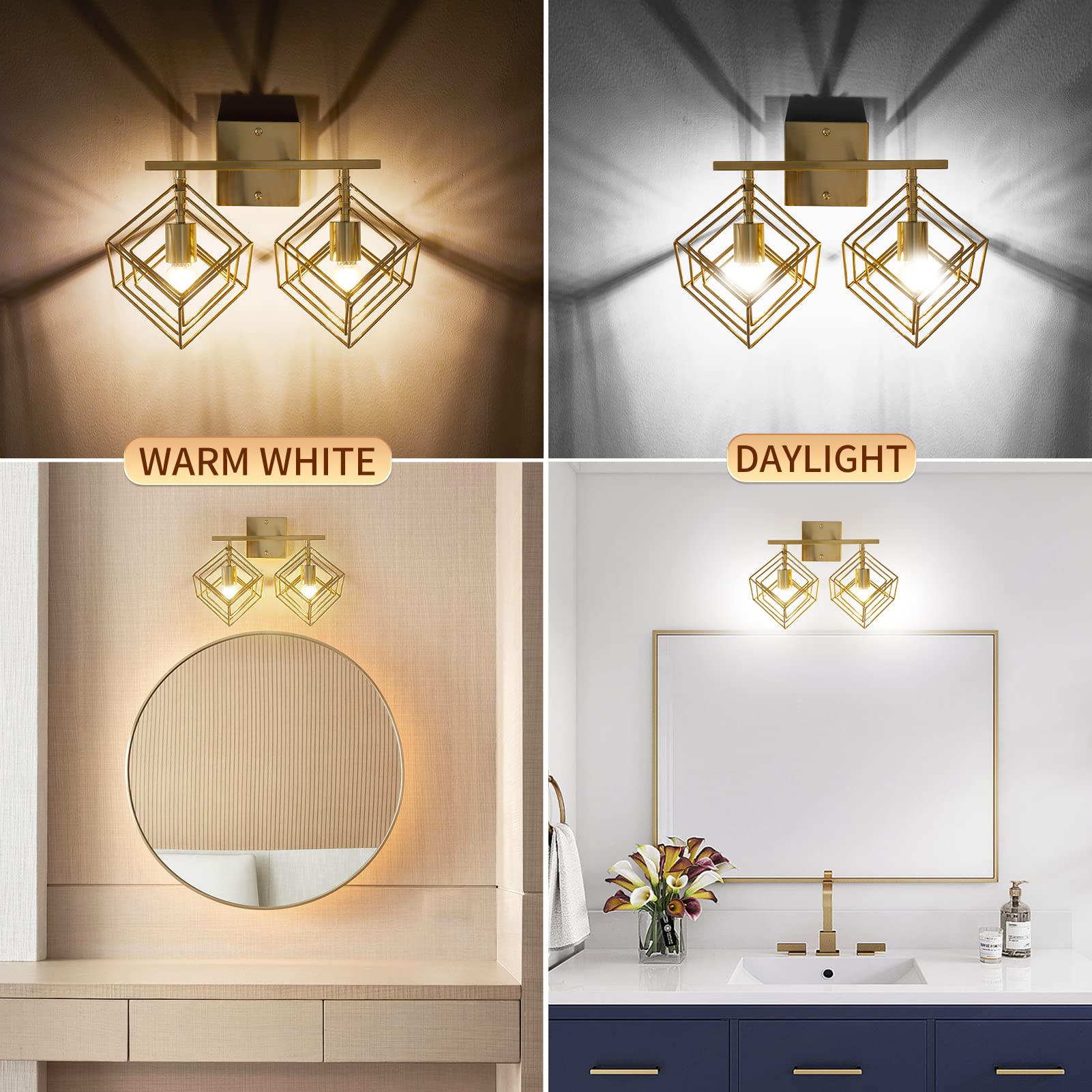 Behiya Bathroom Vanity Light With 2 Bulbs Bathroom Light Fixtures Over Mirror With Rotatable 2 Cube Shades Modern Wall Mounted B