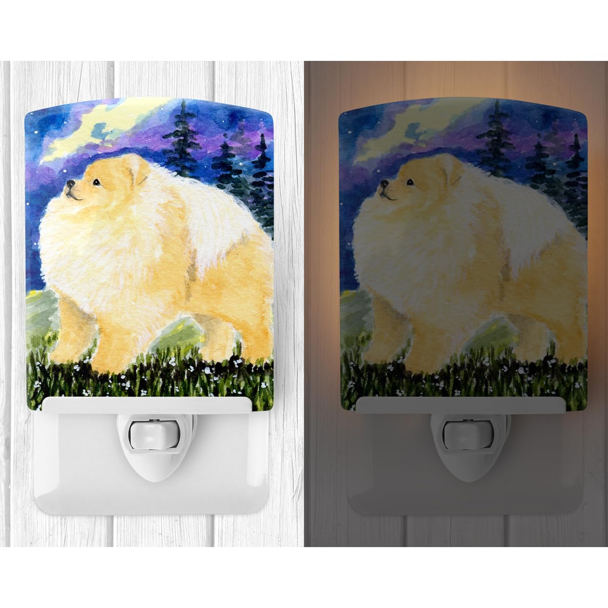 Caroline'S Treasures Ss8998Cnl Pomeranian Ceramic Night Light Compact, Ul-Certified, Ideal For Bedroom, Bathroom, Nursery, Hallway, Kitchen, 6X4X3, Multicolor