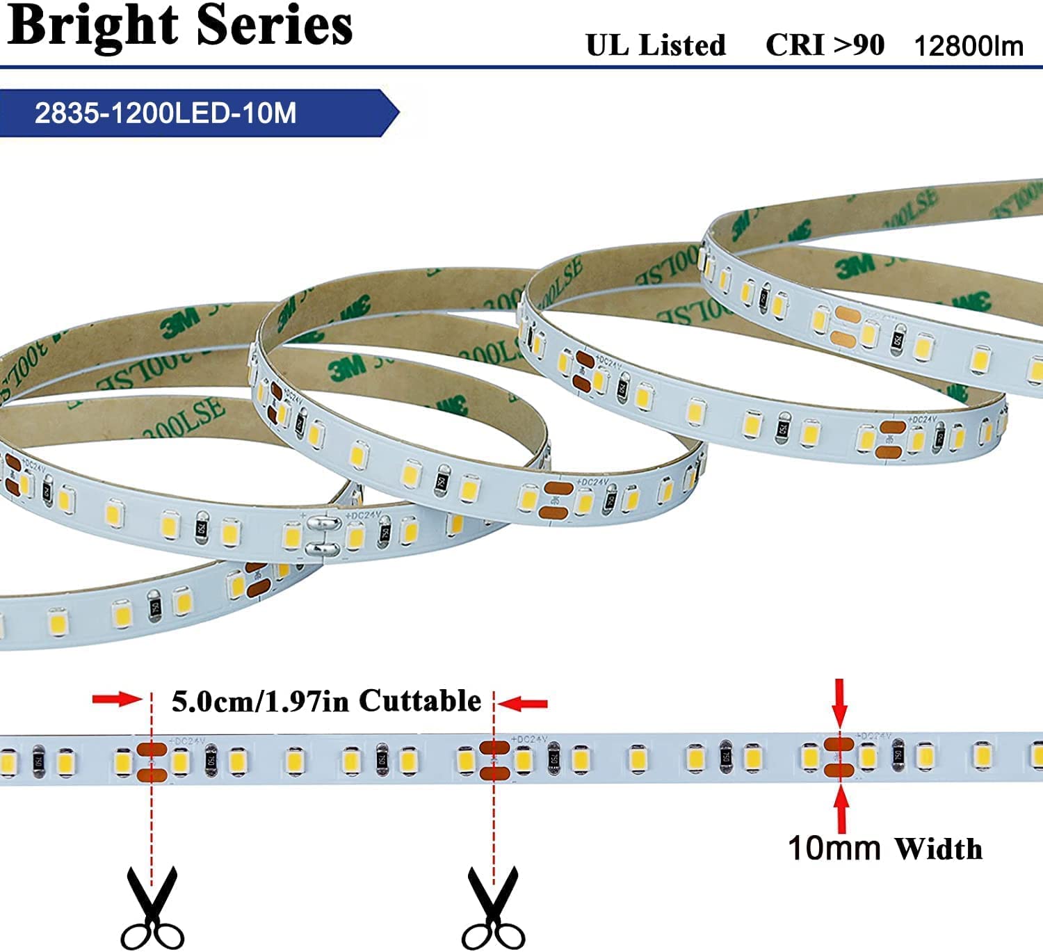 JOYLIT LED Strip Lights 6000K, 32.8ft, SMD 2835, 1200 LEDs, Dimmable Indoor Tape Light, Model S28BNP10