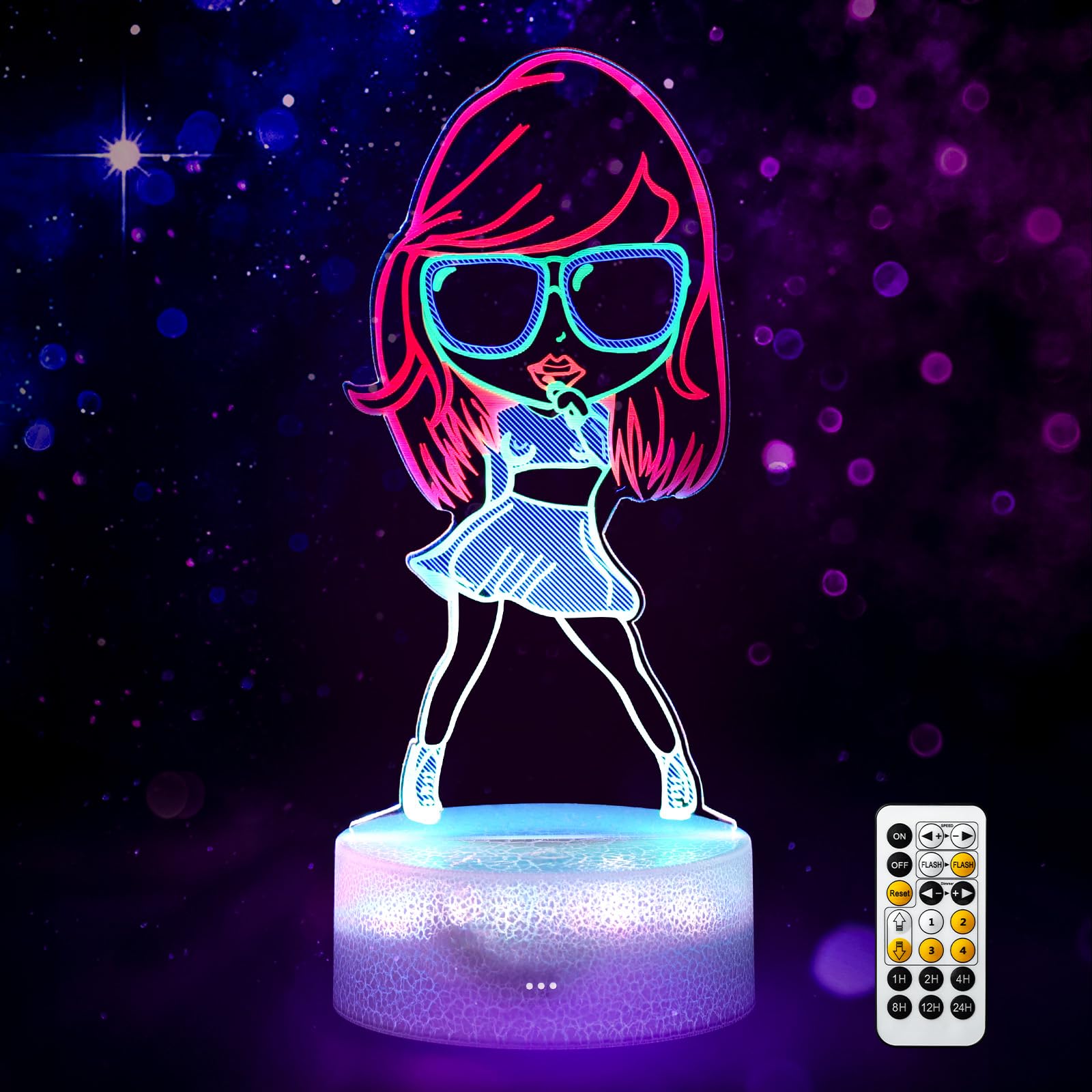 COVER JOY 3D Illusion Night Light: Cool 3D Lamp with Remote 7 RGB Color Changing, Fans Merch Gifts for Girls Music Lover Christmas Birthday Party Decorations
