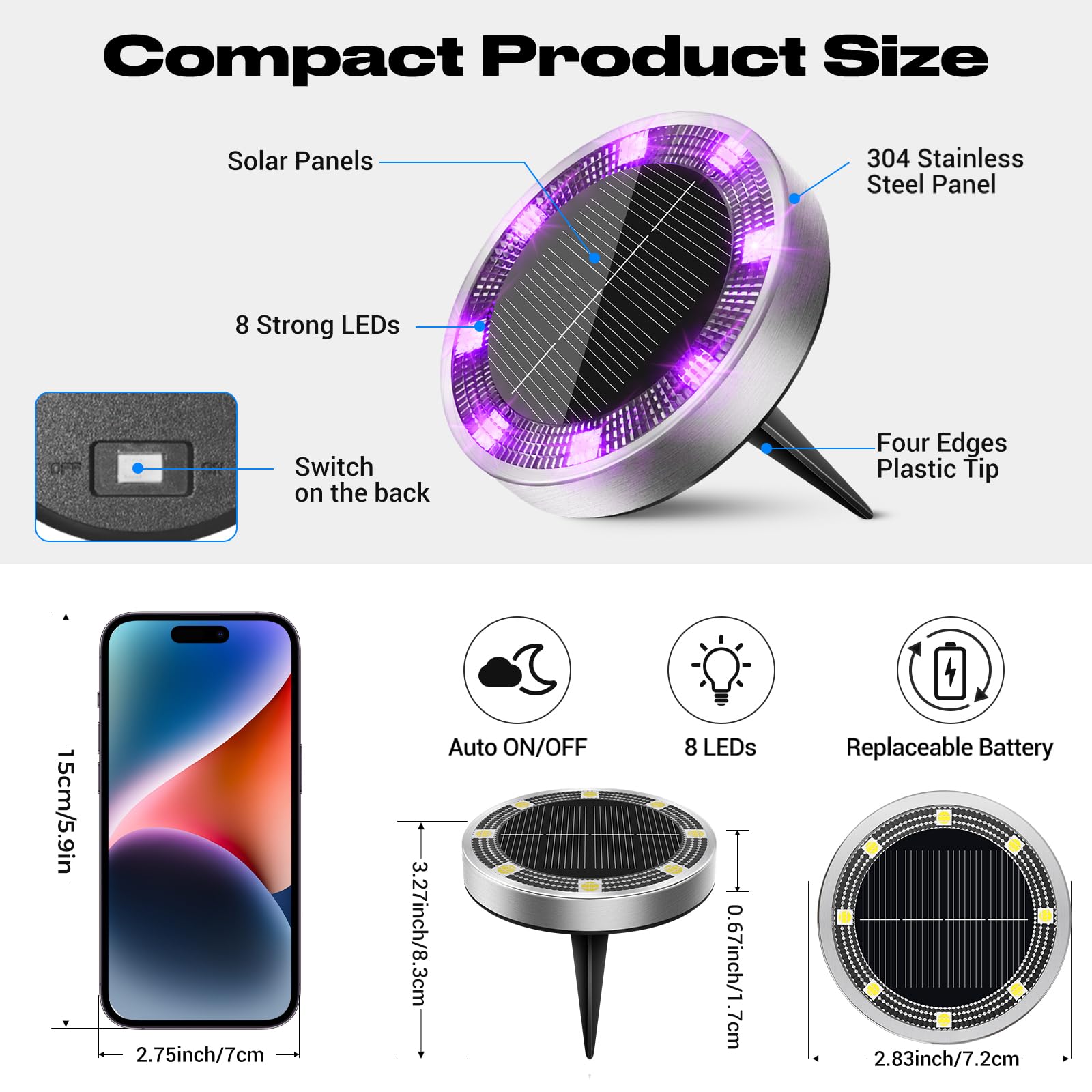 Peasur Solar Ground Lights Outdoor  4 Pack Flat Solar Powered Disc Lights  Ip68 Waterproof  Anti-Rust  Landscape Lighting For Pathway Garden Yard Lawn Walkway Landscape Driveway  Purple