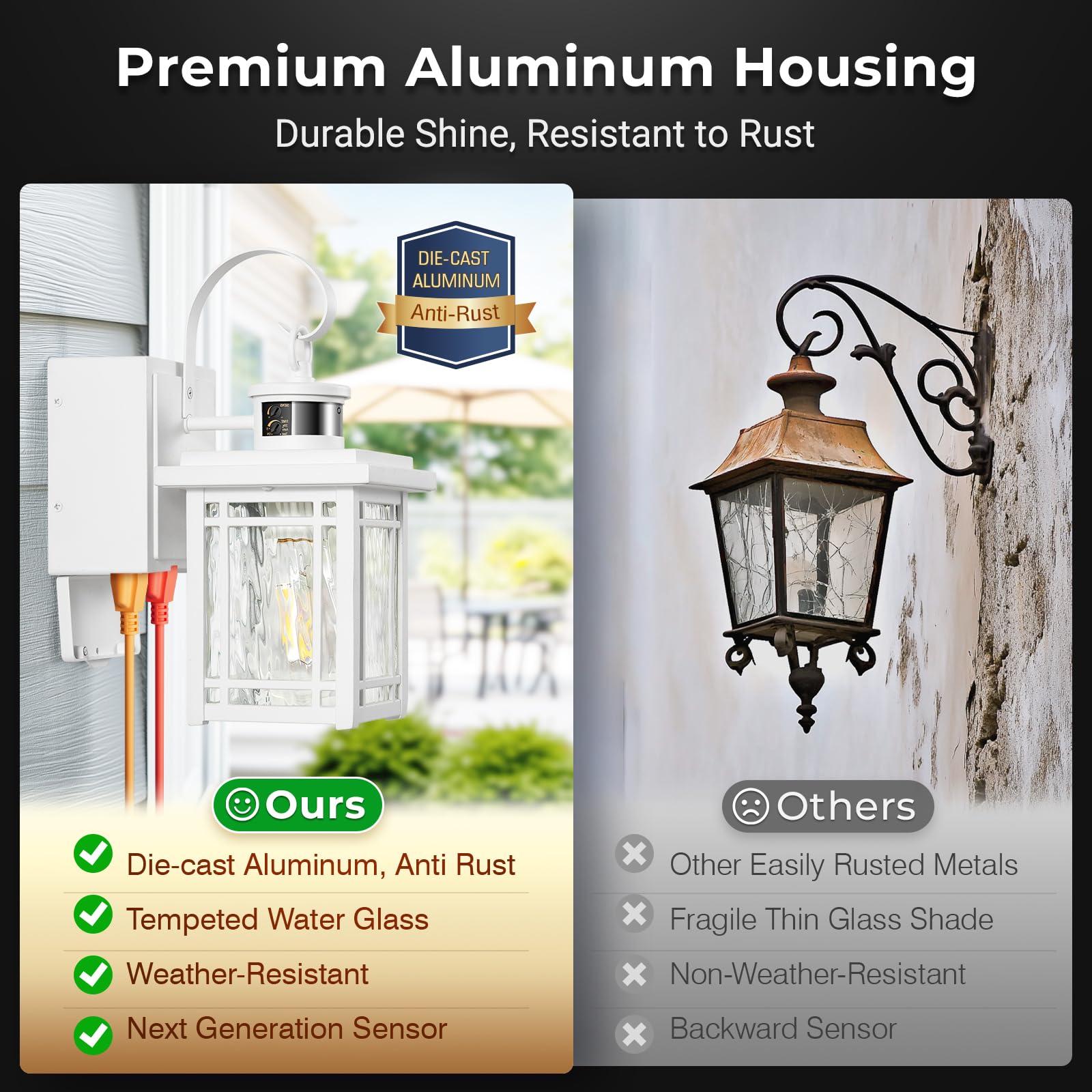 Opaxis Outdoor Porch Light With Gfci Outlet  White Exterior Lighting Fixtures Wall Mount  Motion Sensor Outdoor Wall Sconce  Anti-Rust Coach Lights For Garage  Modern Patio Lantern Lights For House