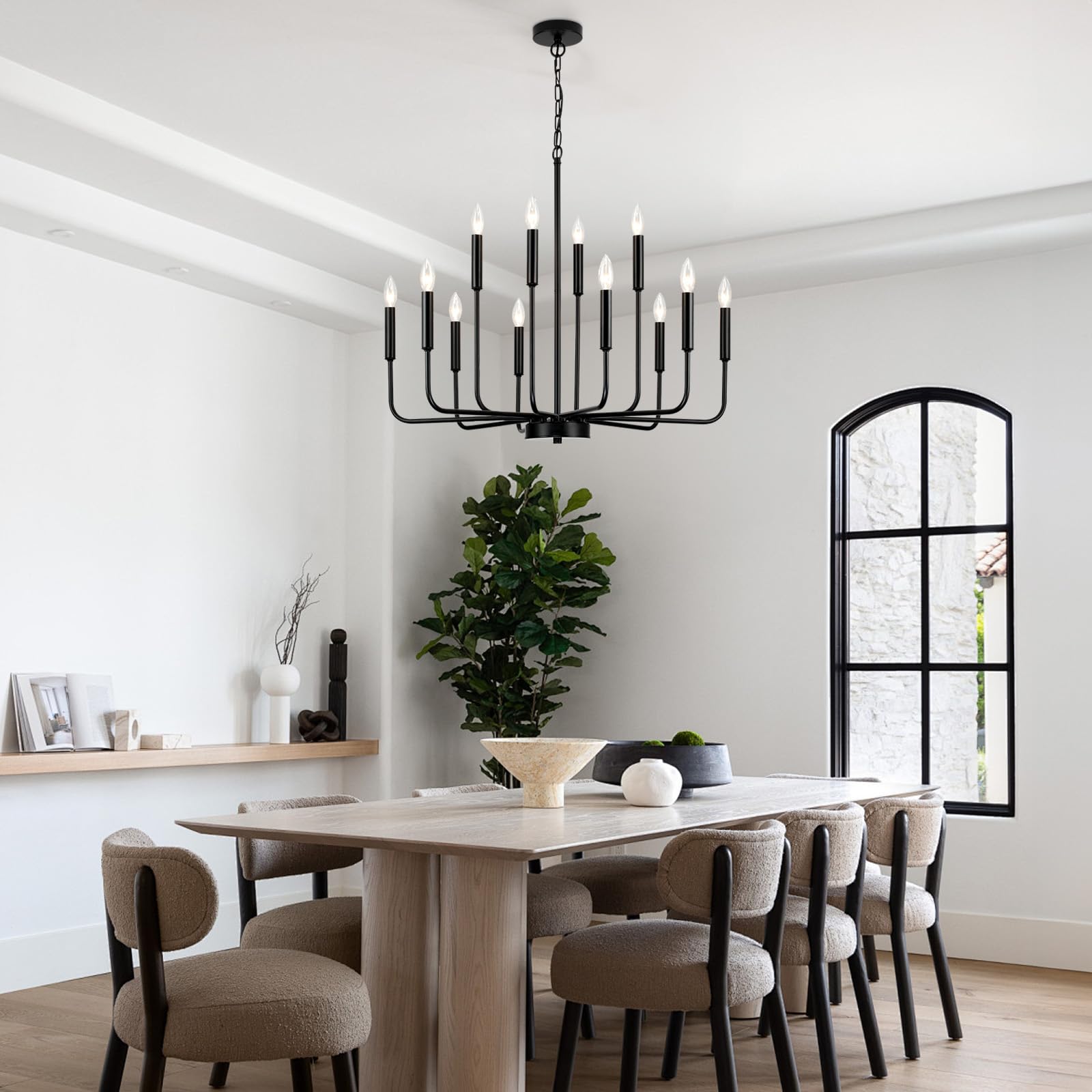Gifarich Black 12-Light Metal Chandeliers, Modern Farmhouse Lighting Fixture for Dining Room, Entryway, Kitchen Island, Model 8836