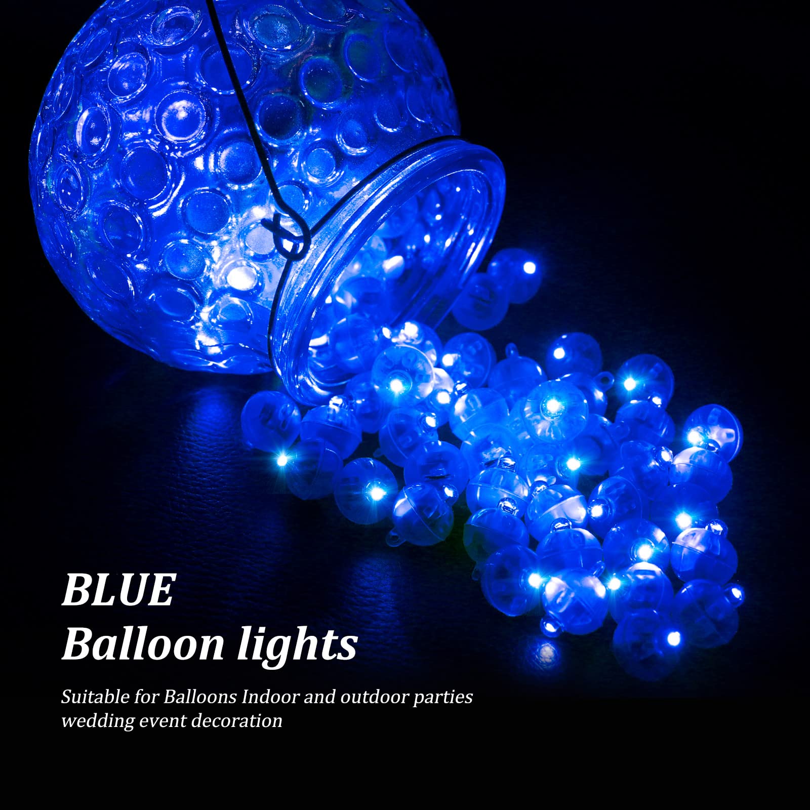 Aogist 100 Pcs Blue Balloon Light With Loop For Hanging, Mini Ball Lights Led Drinks Lights Round Tiny Light For Paper Lanterns
