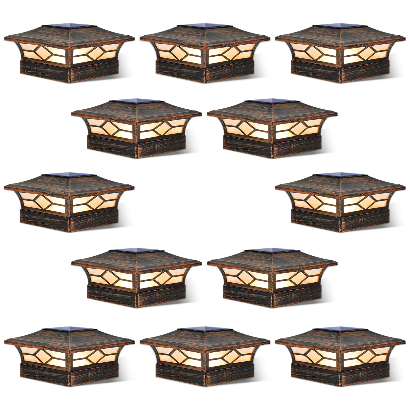 JOFIOS Solar Post Cap Lights, Waterproof Outdoor LED for 4x4 Posts, 12pack, Brushed Copper, Model TZ16