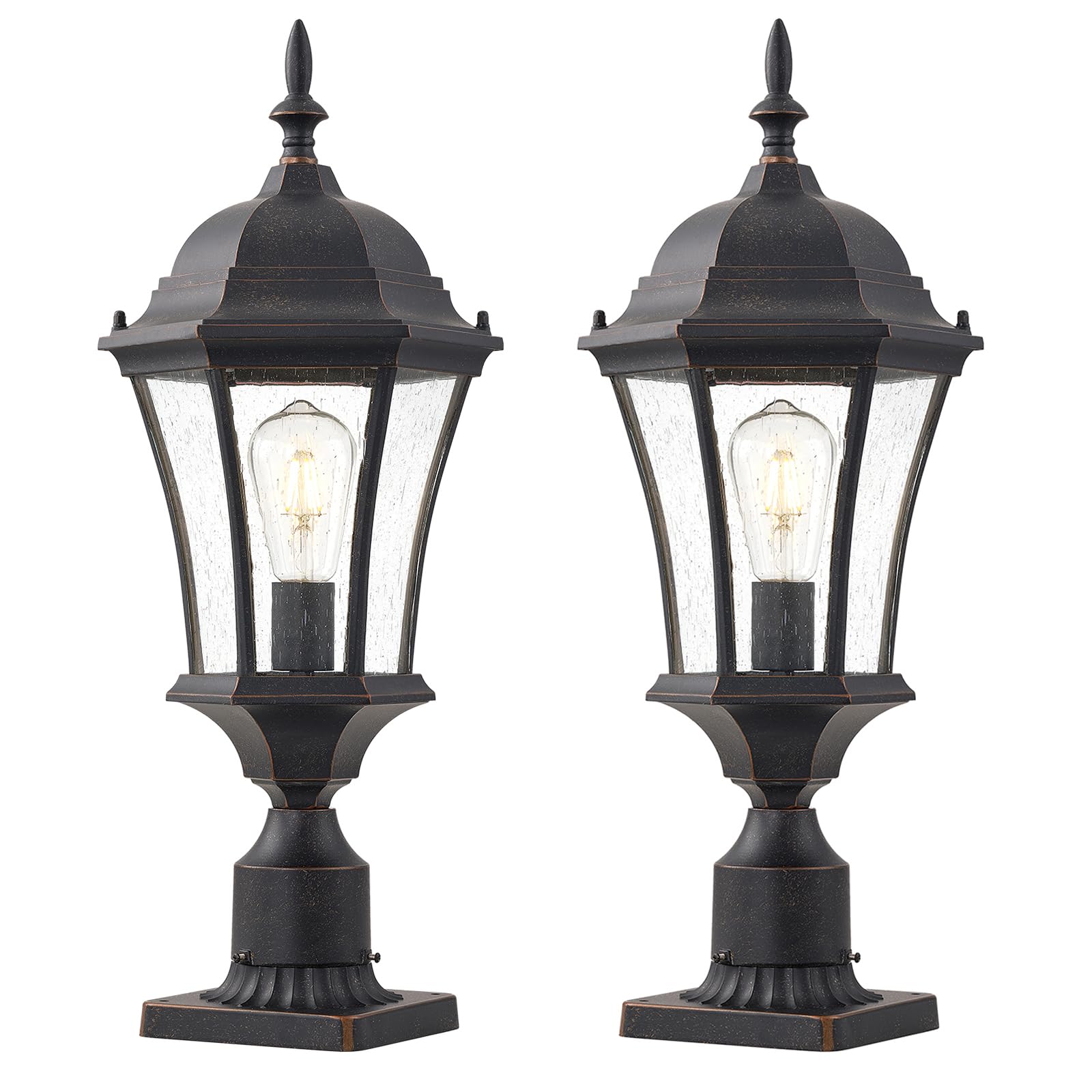 GOALPLUS Cast Aluminum 24 Large Outdoor Post Light with 3 Pier Mount  Bronze Exterior Pathway Pole Lights Fixture with Seeded Glass 2 Pack Outside Garden Post Lamp Lantern Head for Driveway  Yard