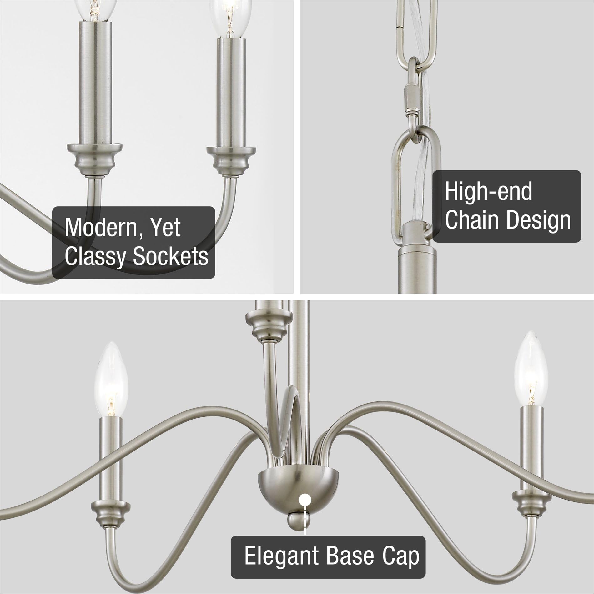 Kira Home 28" 5-Light Modern Chandelier, Brushed Nickel Finish, Curved Arms, Adjustable Height, Model RVY-CC7006-5-BN
