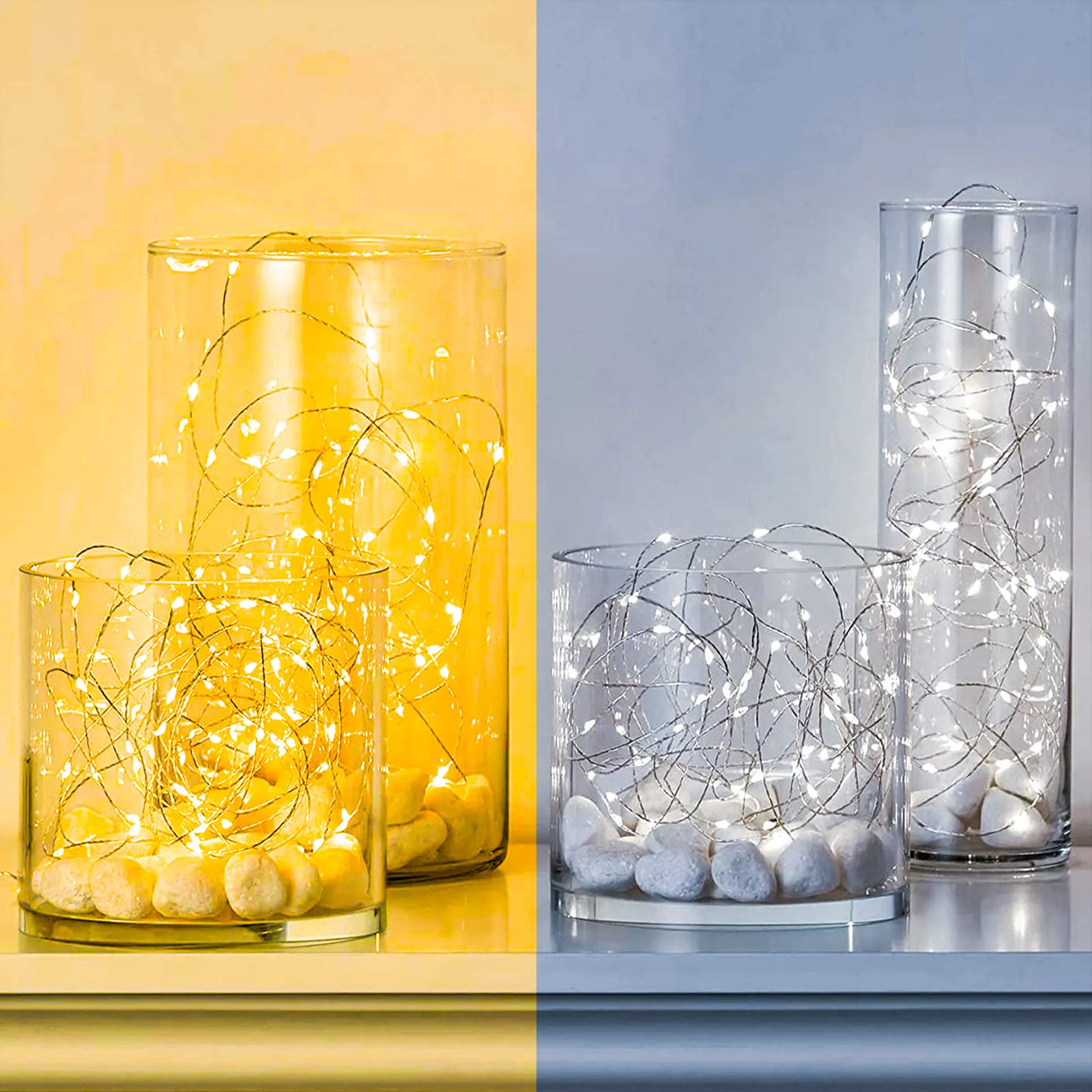 12 Pack Fairy Lights Battery Operated String Lights 7 Feet 20 Led Waterproof Christmas Lights Silver Wire Firefly Starry Moon Lights For Bedroom Diy Party Ww+Wt