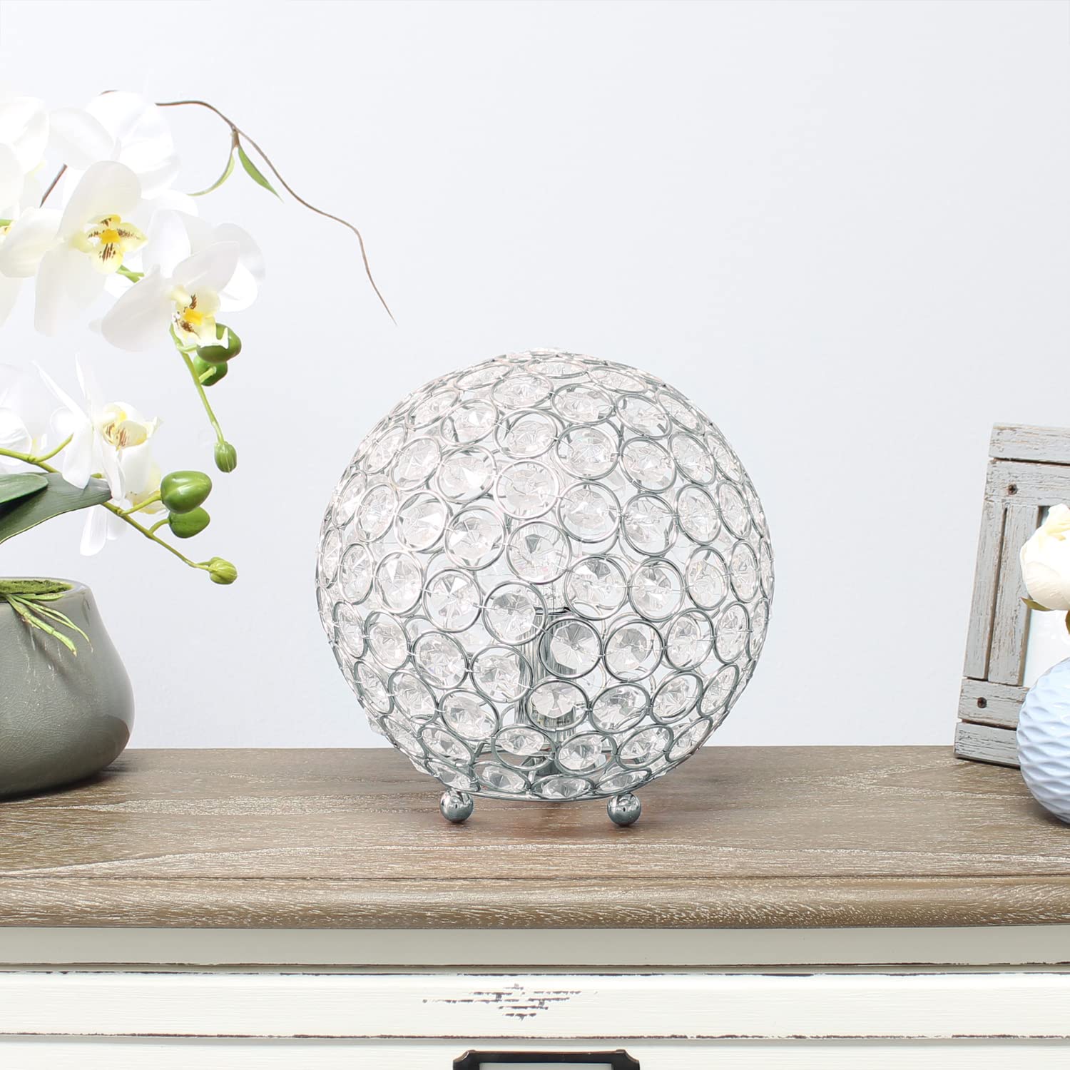 LALIA HOME Elipse Table Lamp, 8in Contemporary Metal Crystal Sphere, Chrome, Model 1270-LHT-3009-CH