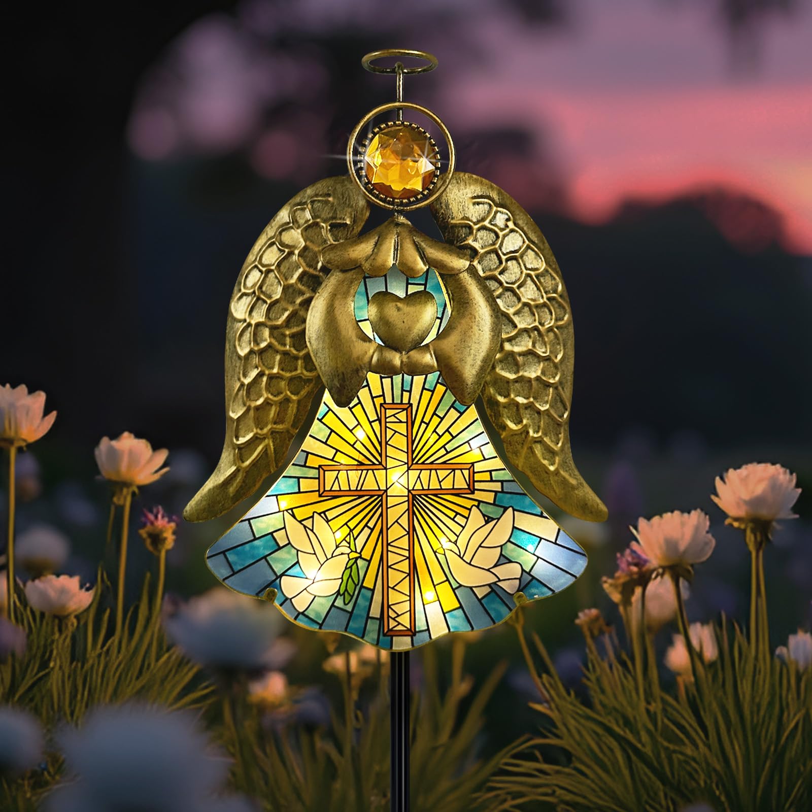 Solar Lights Outdoor Pathway,Metal Angel Garden Stake Pathway Light for Yard Patio Cemetery,Solar Angel Garden Decor Statue for 