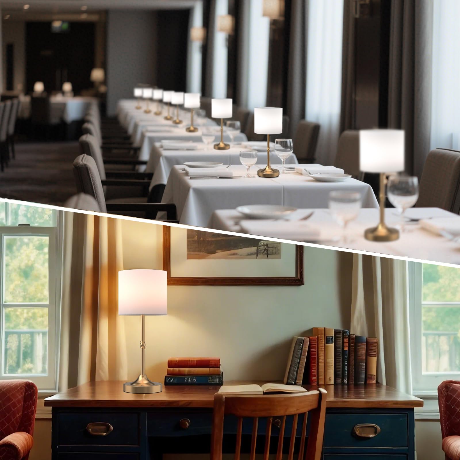 Yyxgoob Cordless Led Table Lamp,Portables Fabric Shade Desk Lamps, Rechargeable Battery Powered Lighting, Dimmable Light For Din