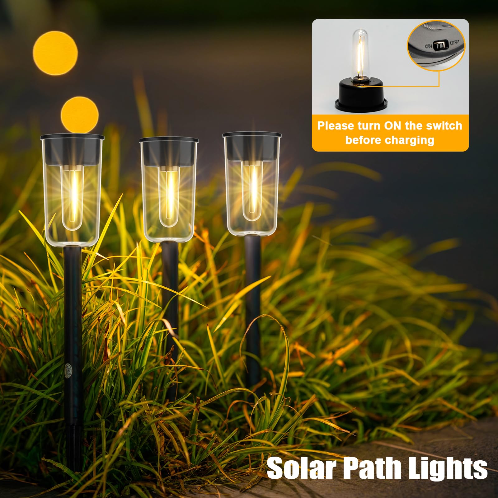 Qualdout Solar Pathway Lights 8 Pack, IP65 Waterproof Outdoor Lighting, Black, Model LT-225S8-SD