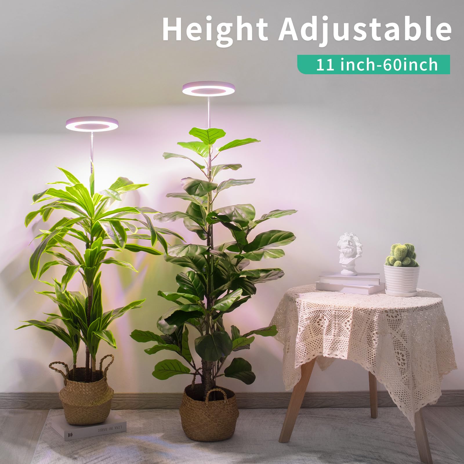 LORDEM Plant Grow Light, Full Spectrum LED Lamp, Height Adjustable, Timer, 2 Pack, White, Model HL-0026