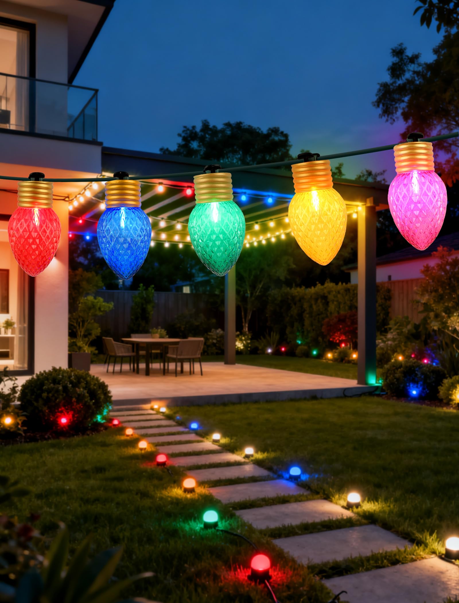 C9 LED Christmas Lights Outdoor Waterproof, 16FT 10 Large Bulb Bright Christmas String Lights, UL Certified Heavy-Duty Diamond F