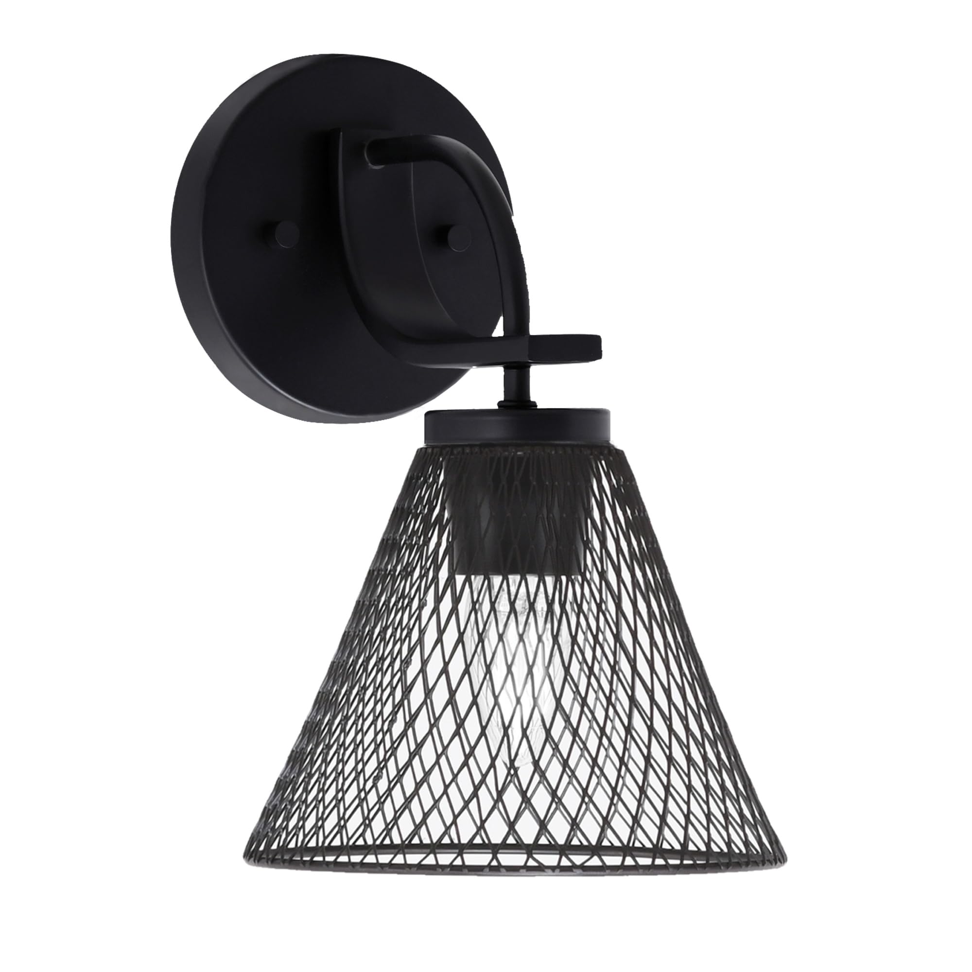 Cavella 1 Light Wall Sconce Shown In Matte Black Finish With 7" Matte Black Cone Mesh Metal Shade