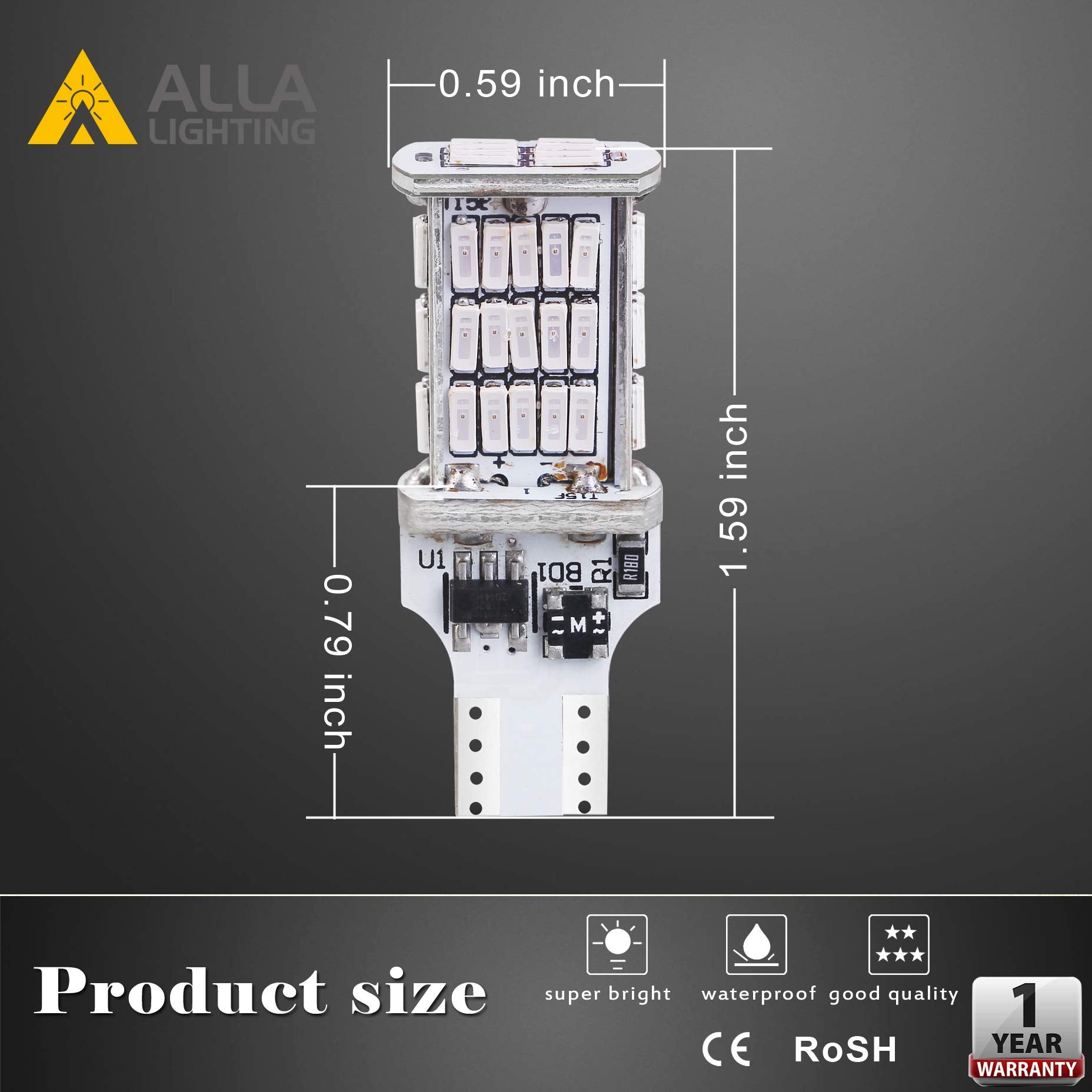 Alla Lighting LED Strobe Bulbs, 2600lm Red, T15 912 921, Model Alla-STR-921-4014-48R, High-Mounted Stop Lights