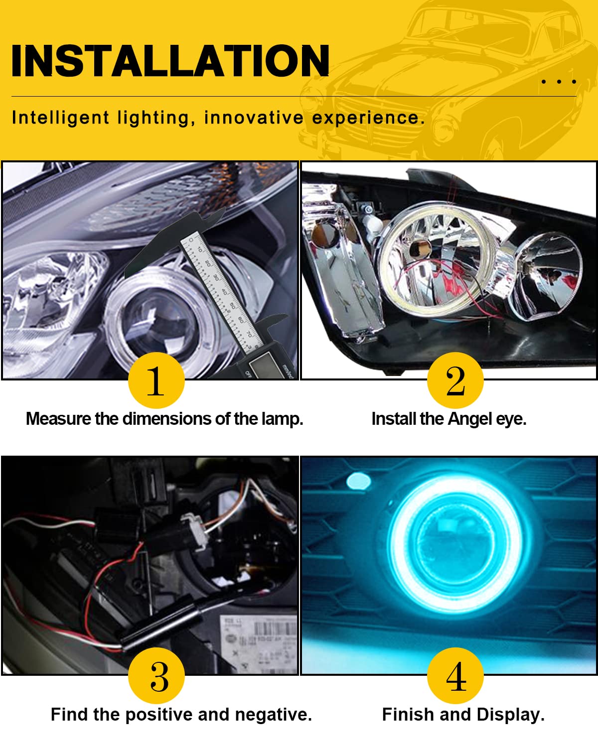 Qasim 80Mm Ice Blue Halo Rings Angel Eyes Cob 51Smd Led Warning Lamps With Plastic Cover 12V 24V