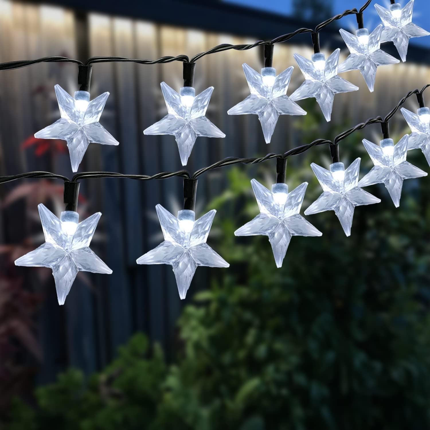 Solar Star Lights Outdoor - 50 LED Solar Powered Lights Outdoor Waterproof, 30.68ft Solar Star for Outside, White Twinkle Fairy 