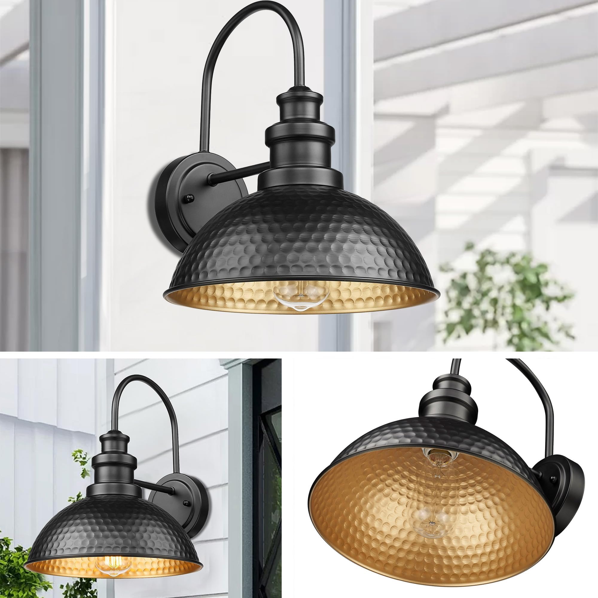 Casia Outdoor Barn Lights, Rustic Wall Sconce, Metal, Black, 4 Pack, Model ZYW-003-CA