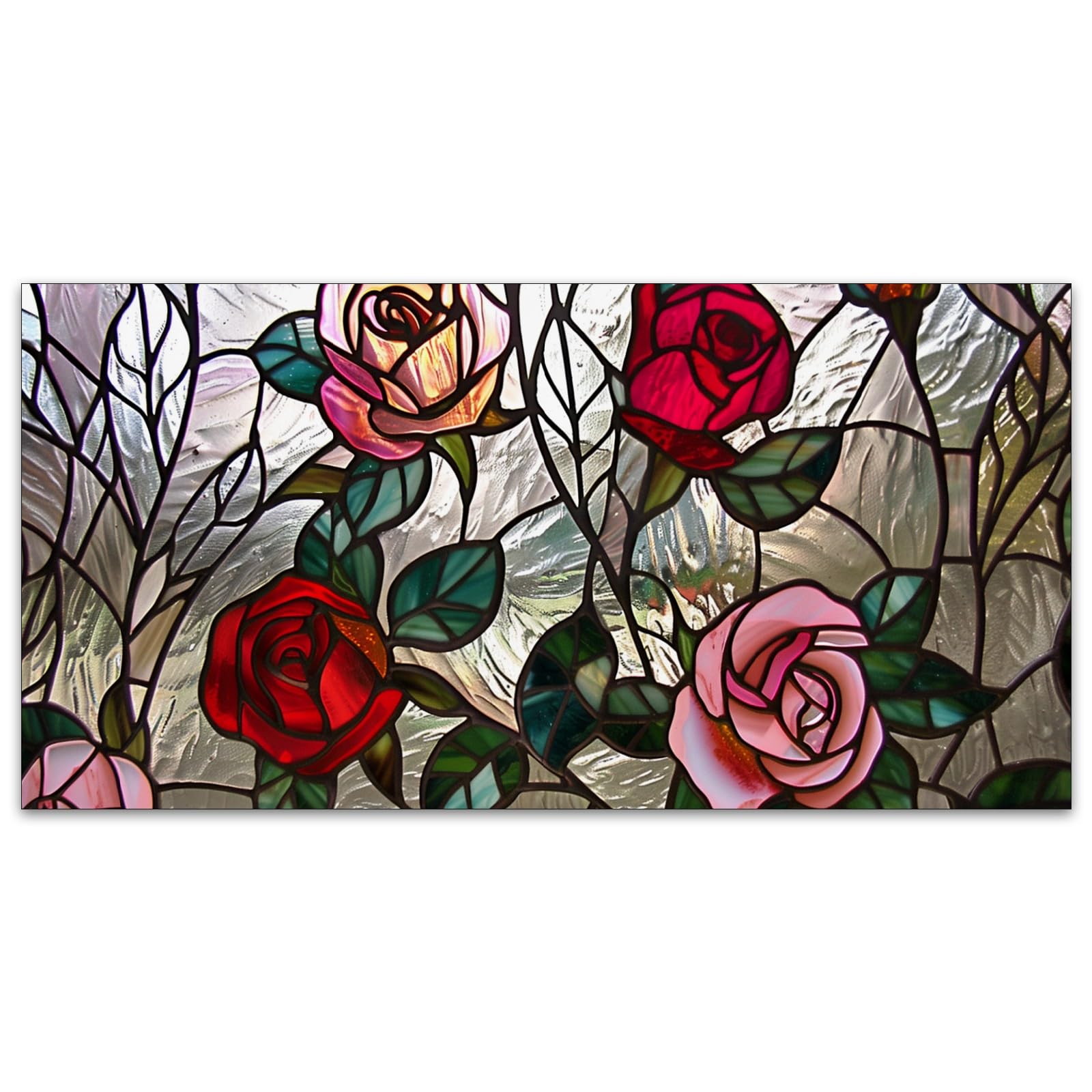 Msinmkok Fluorescent Light Covers For Ceiling Lights Classroom Office 4X2Ft Stained Glass Pink Roses Decorative Drop Ceiling Lig