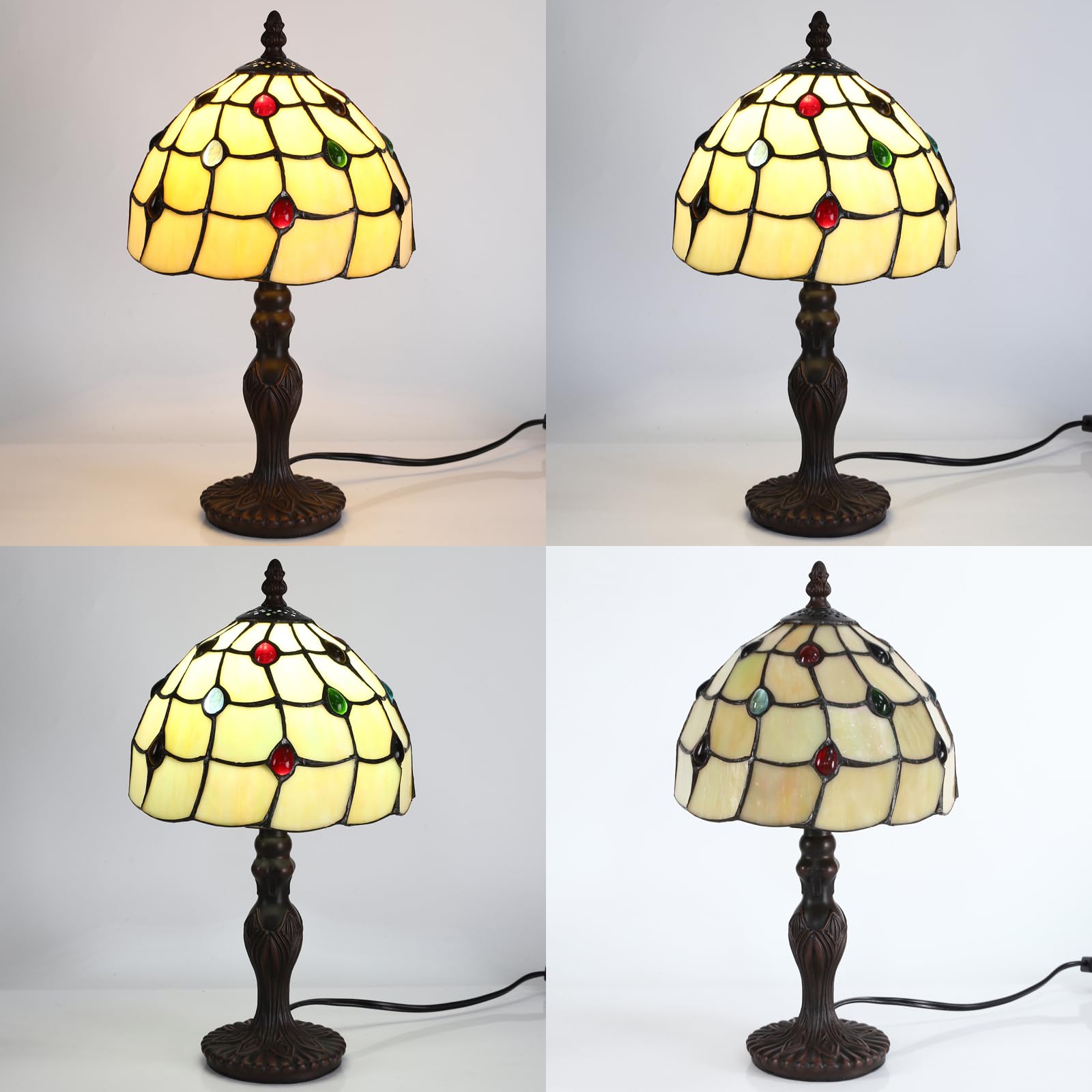Tuomoxte Tiffany Style Table Lamp, 8 Inch Stained Glass Lamp, Small Antique Bedside Lamp, For Nightstand Bedroom Living Room Hom