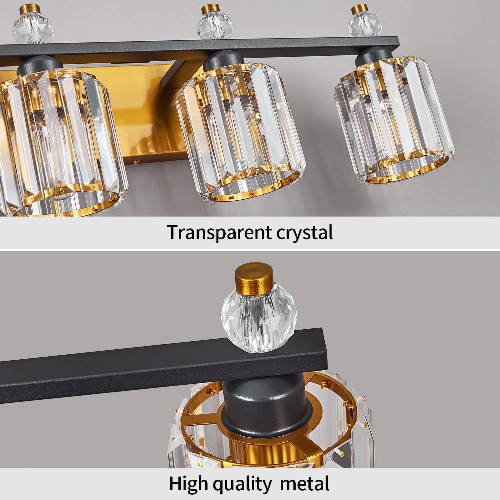 FDPBY 5-Light Black Gold Crystal Bathroom Vanity Light Fixtures Model 291 Metal Over Mirror