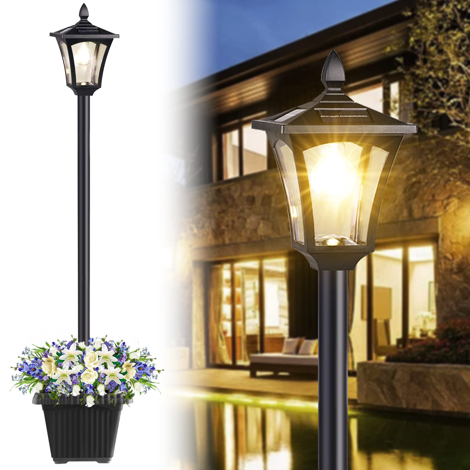 Suponar 72 Solar Lamp Post Light, Solar Pole Light Outdoor Waterproof, Solar Light Post Outside for Porch Yard Driveway Garden P