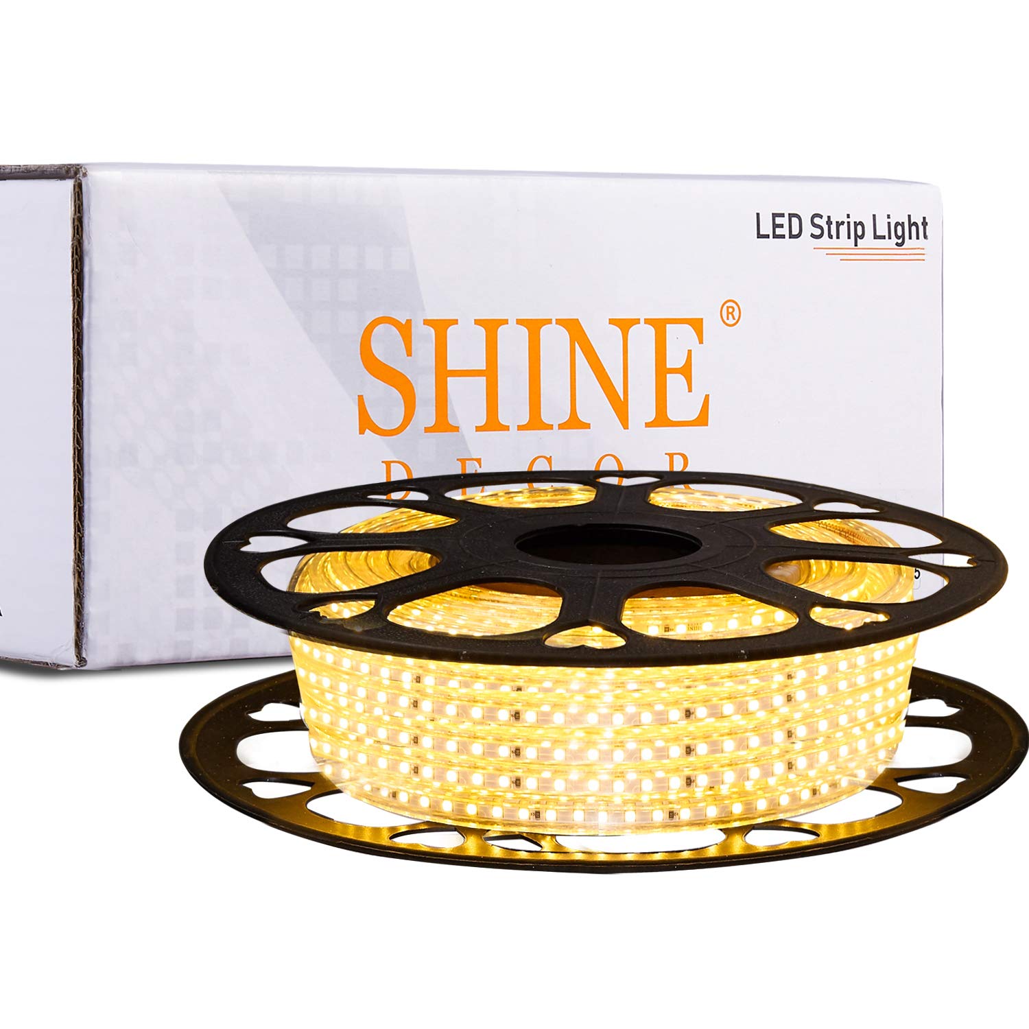 Shine Decor LED Strip Light 50FT 120VAC, Super Bright 6337 Lumens Dimmable, IP65 Waterproof for Outdoor Indoor, 3000K Warm White