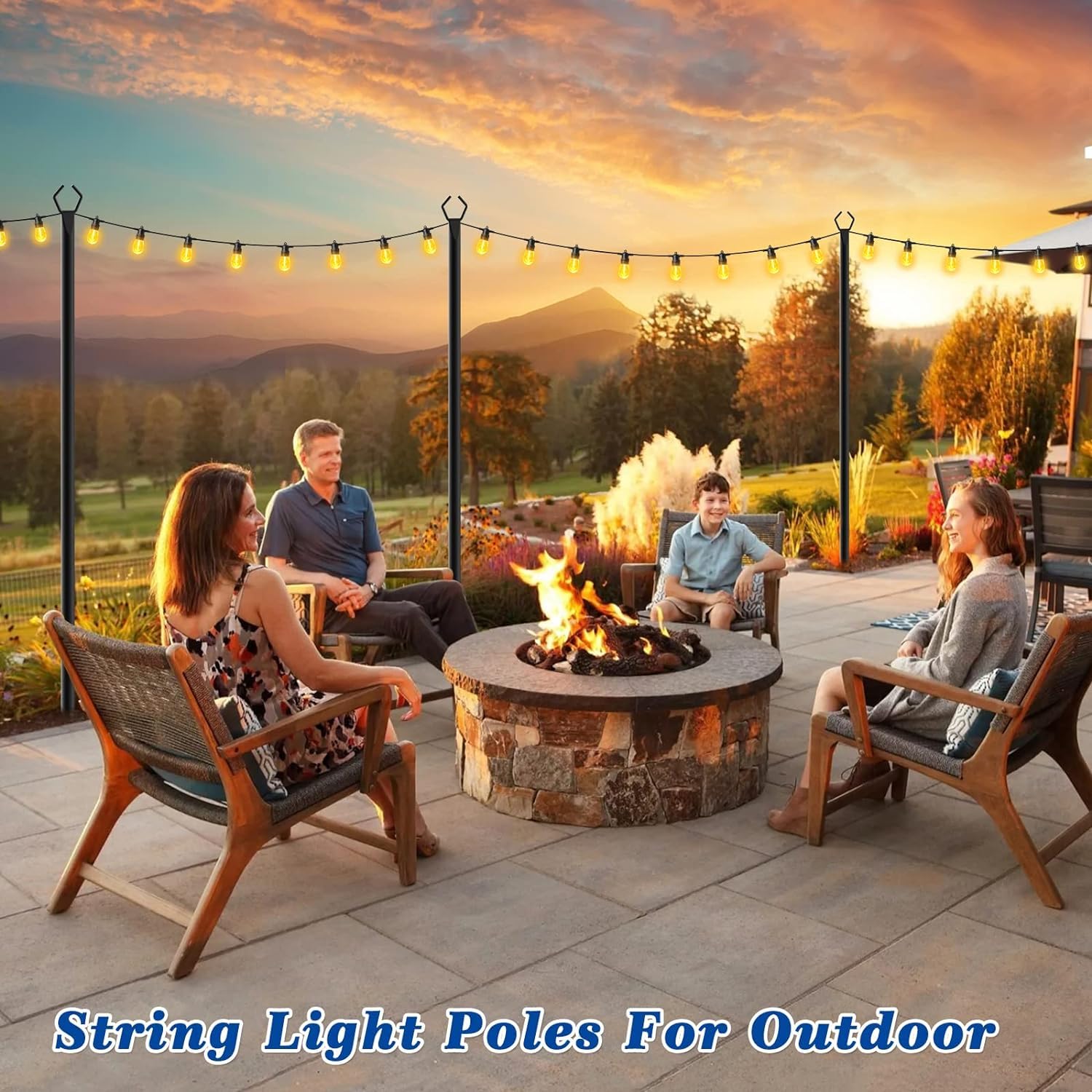 Beizelte 6 Pack 10Ft String Light Poles,Light Poles For Outside String Lights,Outdoor Light Poles With Fork,Metal Poles Stand Fo