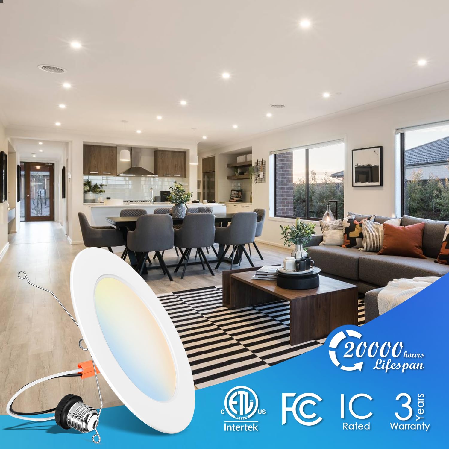 Lvwit 24 Pack 6 Inch Led Recessed Lighting Retrofit  5Cct Selectable 2700K-6000K  10W=120W 1000Lm Dimmable Ceiling Can Lights  Ic Rated Led Ceiling Light Fixtures For 5  Or 6  Recessed Cans