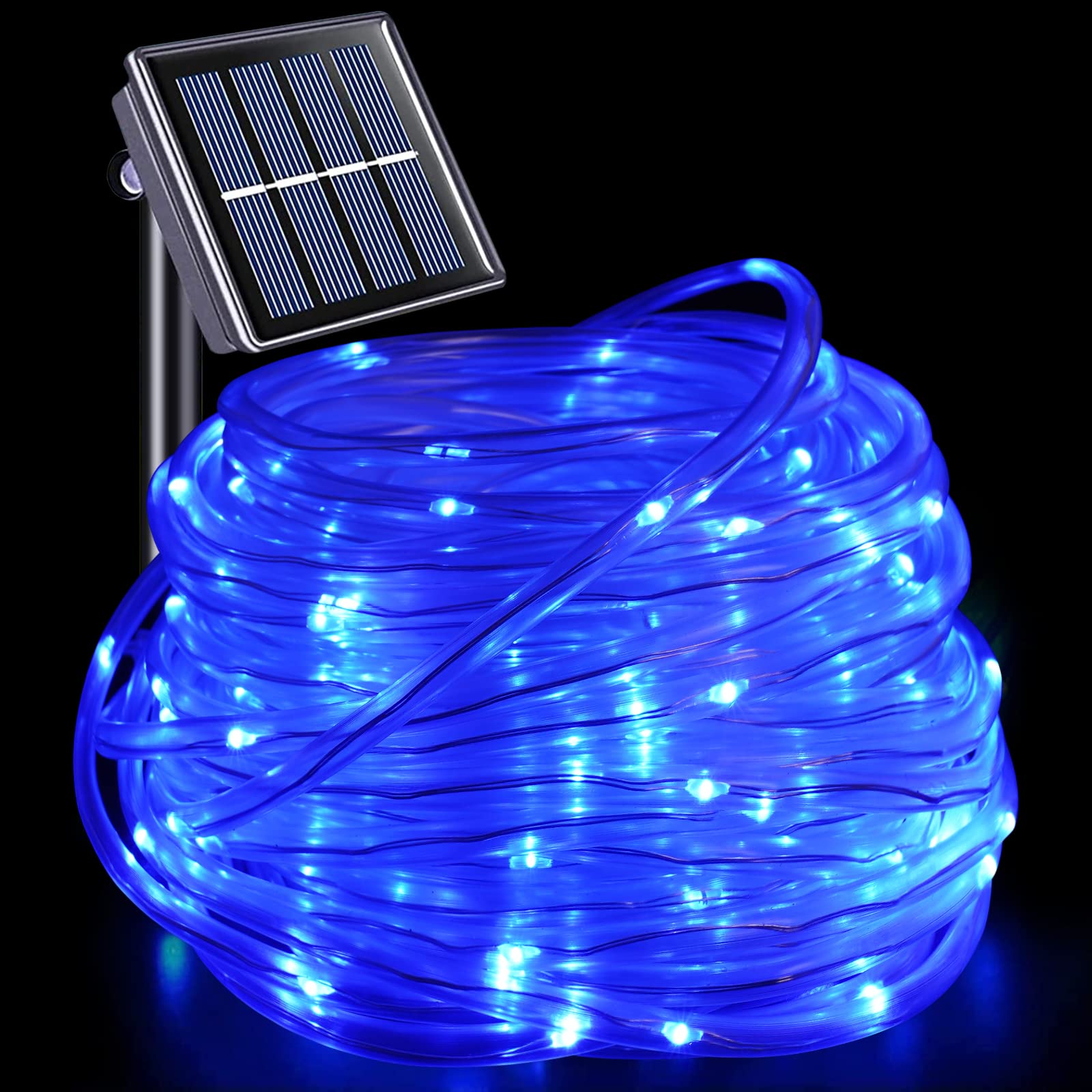 YEGUO Solar Rope Lights 66ft 200 LED Waterproof Blue Fairy Lights for Outdoor Patio Garden Trampoline