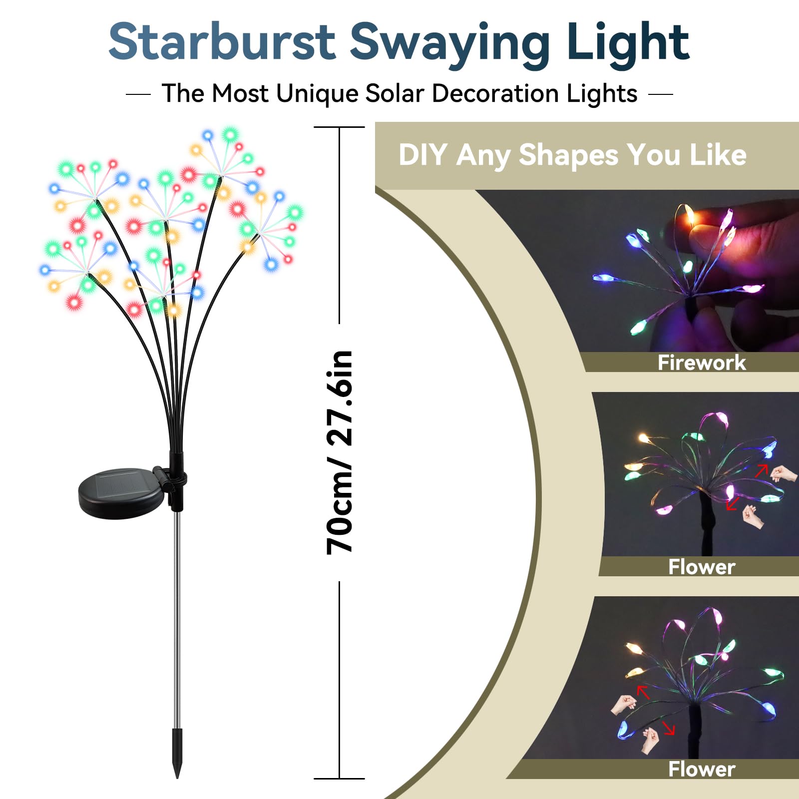 Solar Garden Lights 2 Pack Waterproof Swaying Starburst Light Solar Outdoor Lights For Yard Patio Walkway Pathway Party Wedding Decoration  Unique Gifts For Women  Multicolor