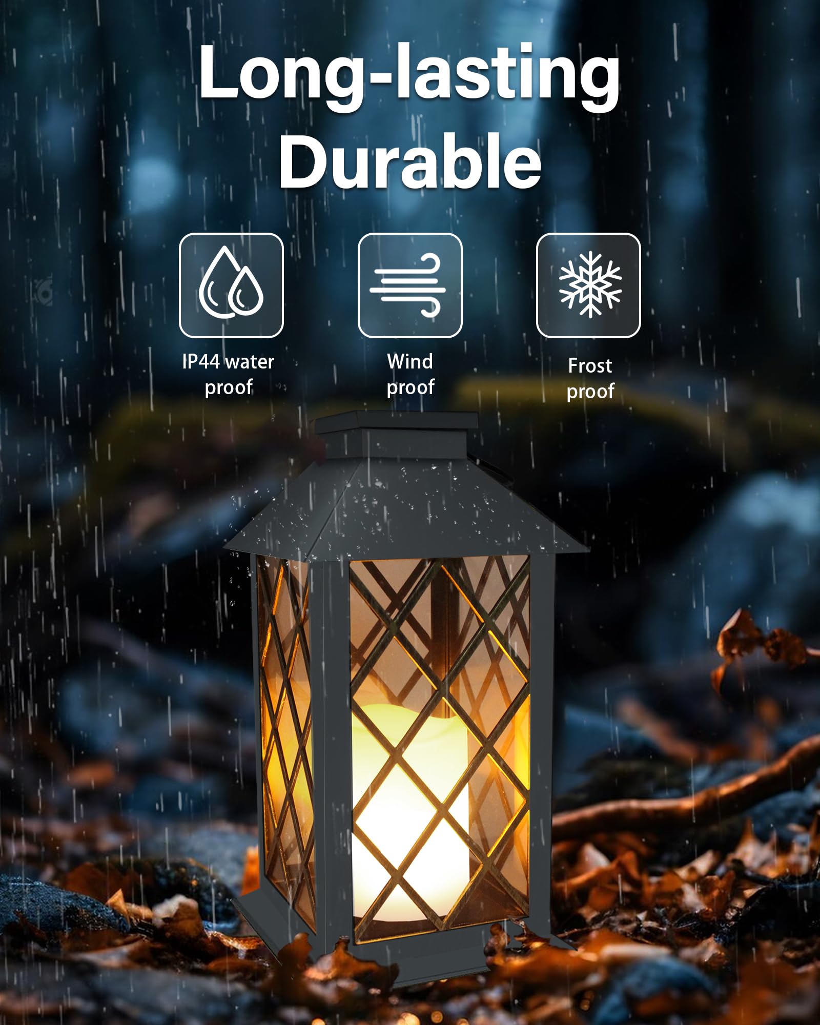Shymery Solar Lanterns Outdoor Waterproof, 14 Inch Outdoor Lanterns With Led Flickering Flameless Candles,2 Pack Hanging Black L
