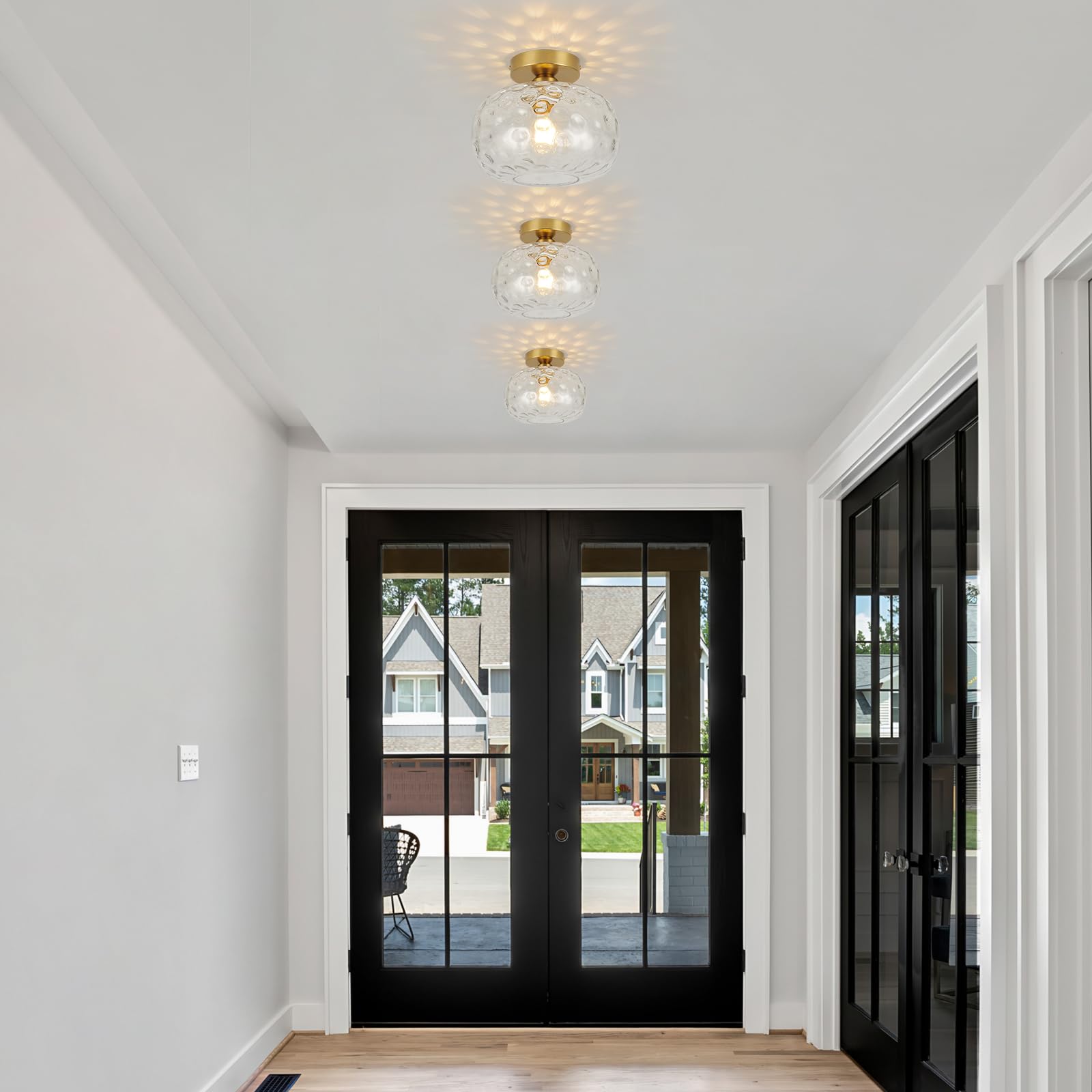 Wilon Modern Gold Semi Flush Mount Ceiling Light - Kitchen Ceiling Light Fixture 9.84'' Hammered Clear Glass Shade Hallway Light