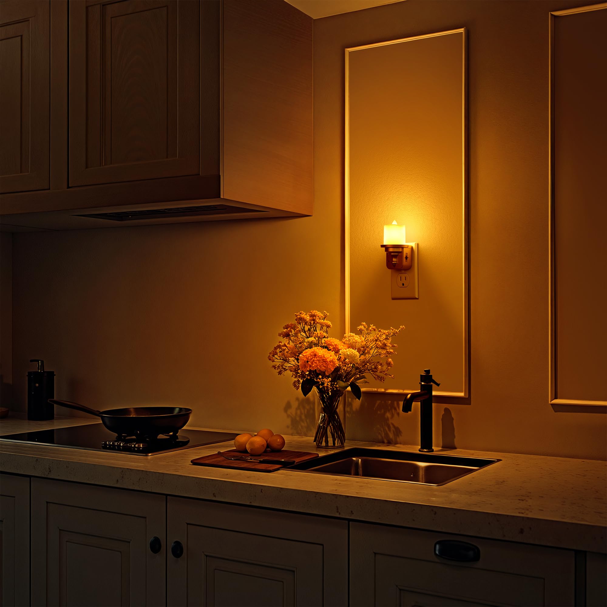 Briignite LED Vintage Night Light, 0-100LM Dimmable, 2 Pack, Amber Woodgrain Plug-in Night Light for Kids, Hallway, Bathroom, Bedroom