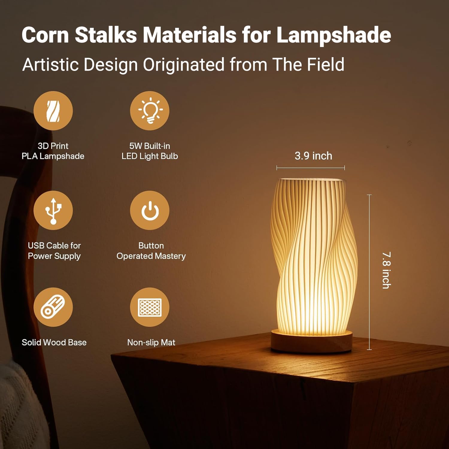 Dawnwake Bedside Lamp With Woodbase - Button Control Table Lamp For Bedroom 12 Way Dimmable Nightstand Lamp With Pla Lampshade F