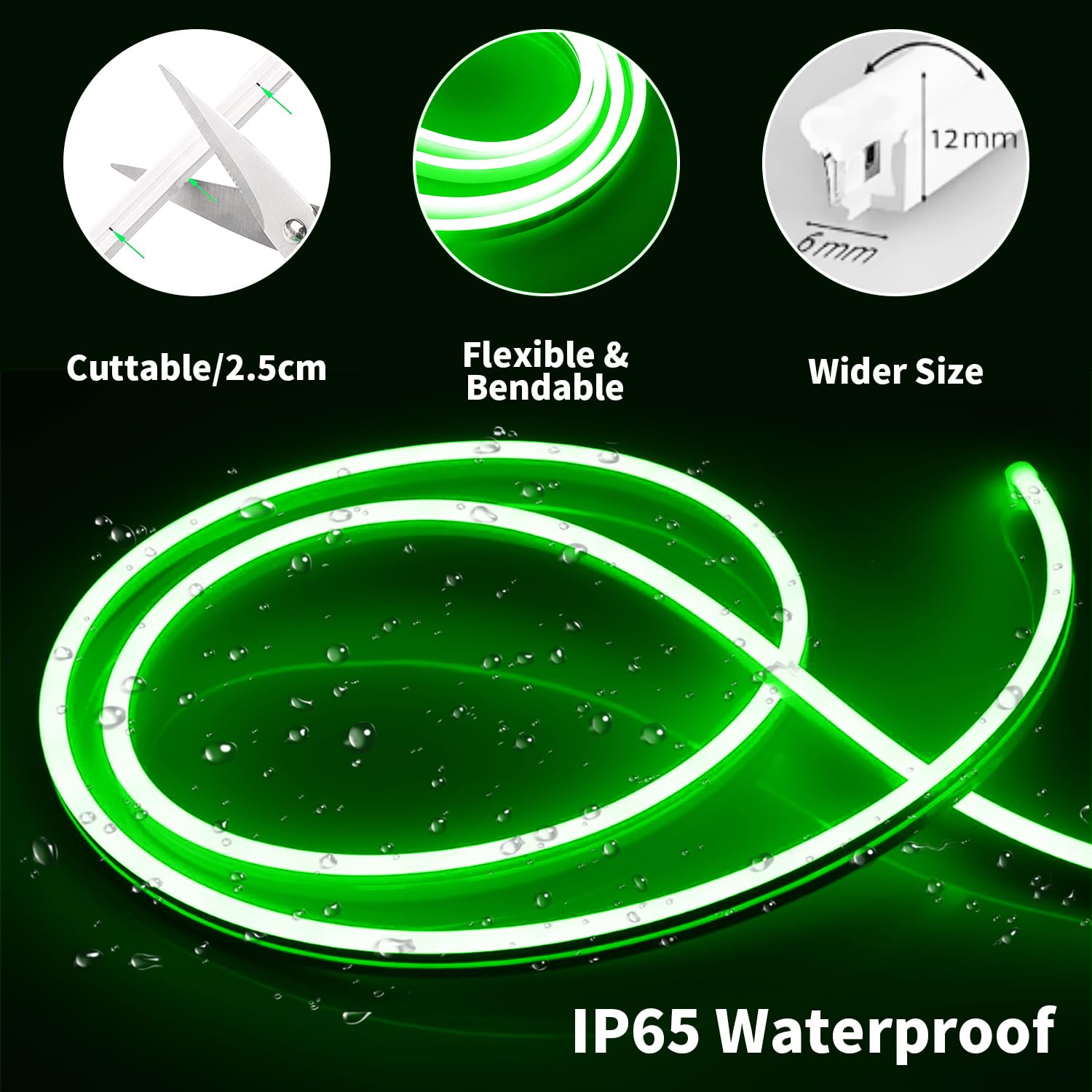 iNextStation Neon LED Strip Light 16.4ft 12V Waterproof Flexible Silicone Green