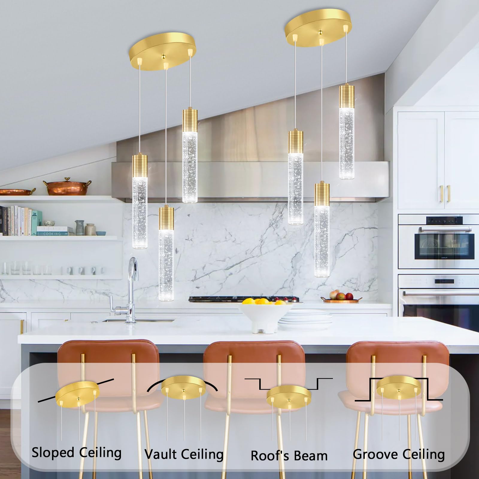 Dolria 3-Lights Pendant Lights Modern Led Kitchen Island Light Bubble Pendant Light Pendant Lighting For Kitchen Island Dining Room Ceiling Hanging Lights Bedroom Mini Pendent Spot Lights