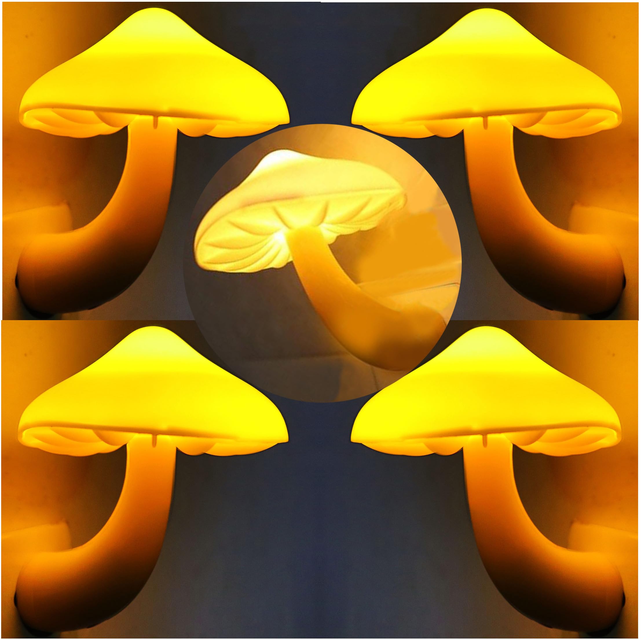 AUSAYE LED Night Lights 5 Pack Plug-in Mushroom Lamp Warm Yellow for Bedroom, Bathroom, Hallway, Stairs, Kitchen, Basement L-7513