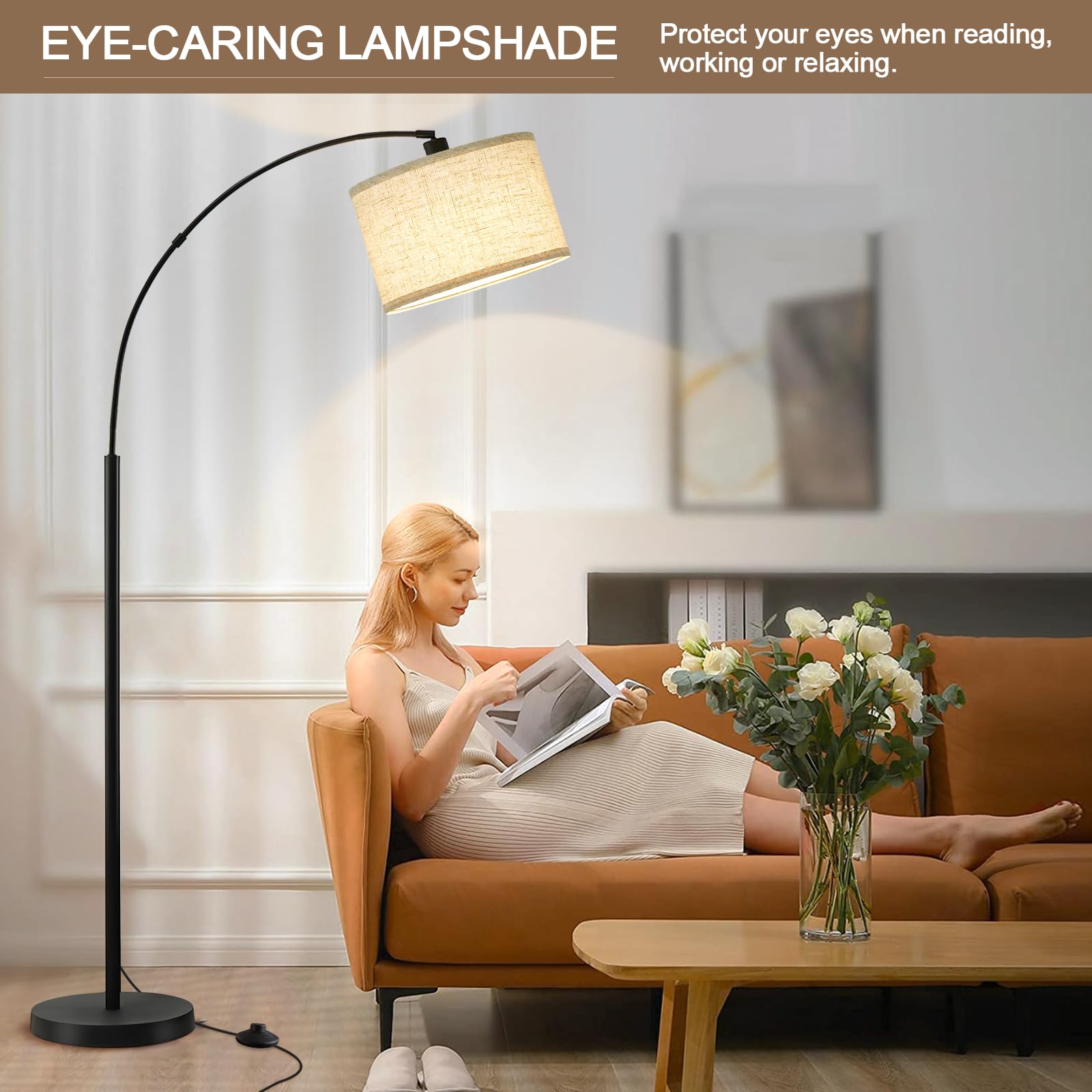 Luvkczc 71'' Arc Floor Lamps For Living Room, Standing Lamp With Adjustable Head, Tall Pole Lamp With Foot Switch, Arched Readin