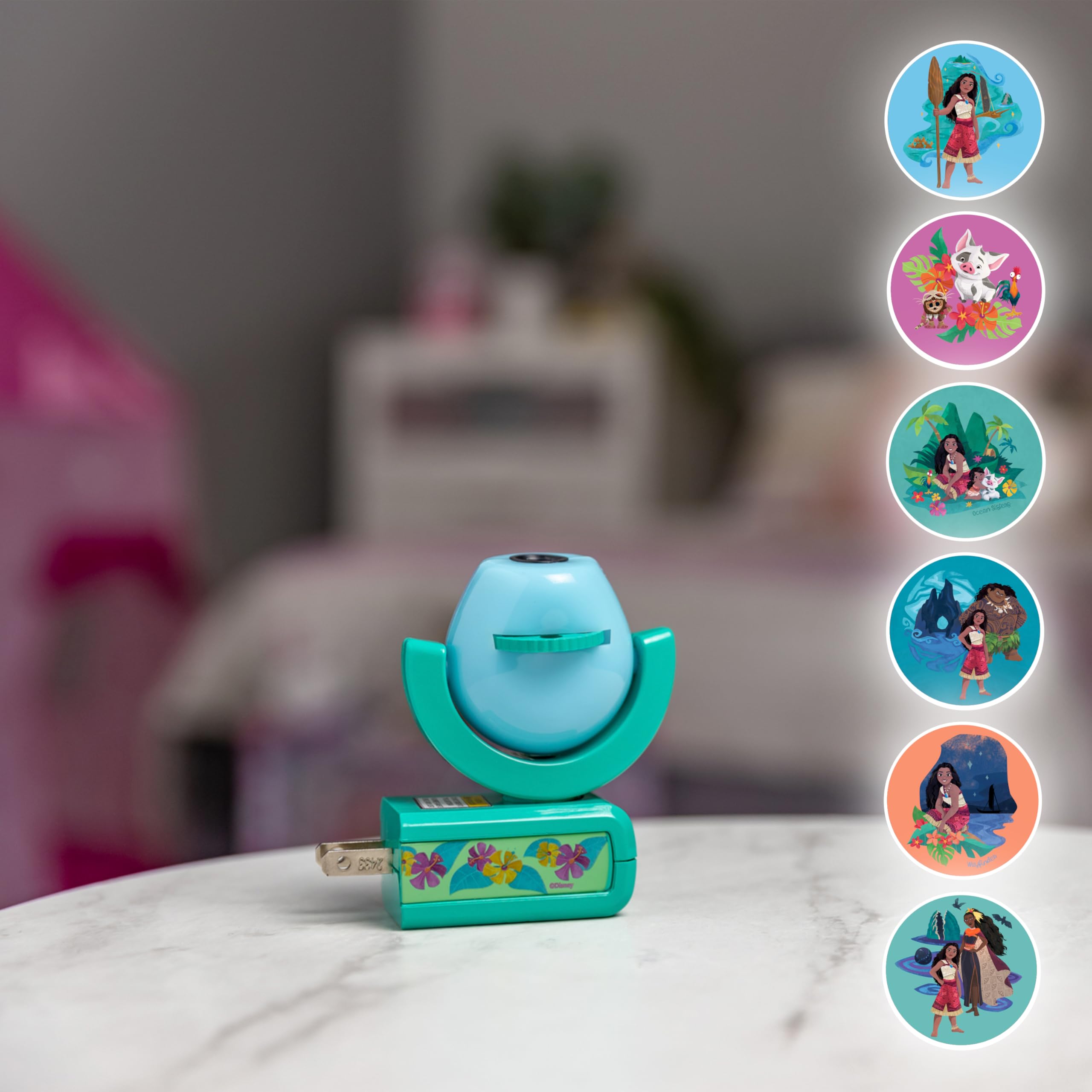 Projectables Moana LED Night Light - Dusk-to-Dawn Projector, Pink, 1 Pack, Model 84272 for Kids' Nursery, Playroom, Bathroom, Bedroom