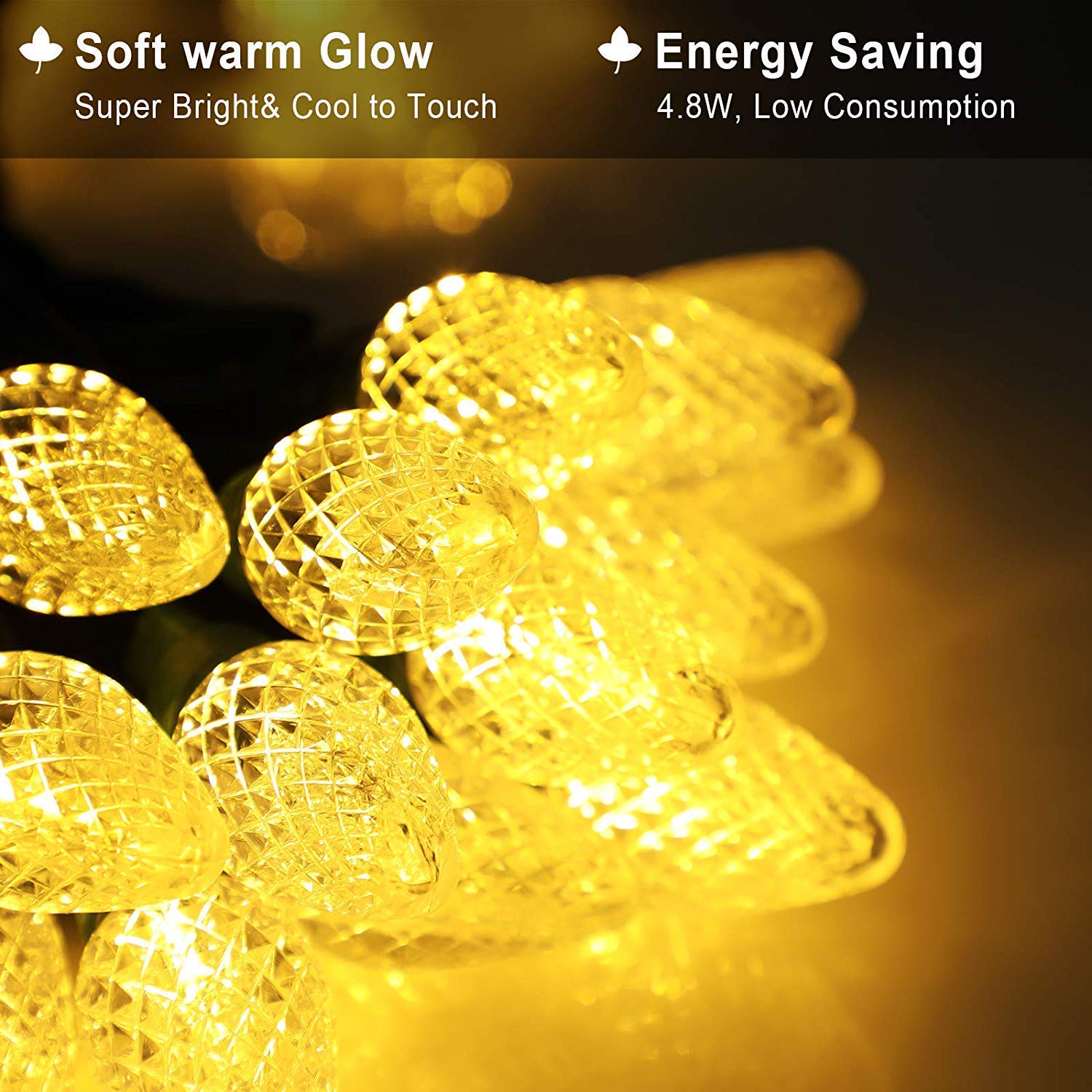 Dewenwils C7 Warm White Christmas Lights, 33.3Ft 50 Led String Lights Waterproof, Indoor/Outdoor Decorations For Xmas Tree, Pati