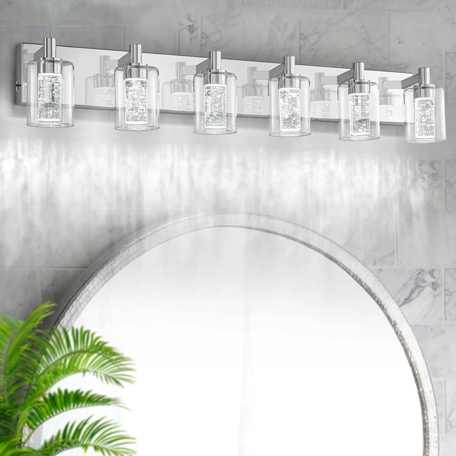 SineRise Vanity Light, Dimmable 6-Light LED Bathroom Fixture, Eye Protection, Chrome, 3 Color Modes (3000K/4000K/6000K), Model S002