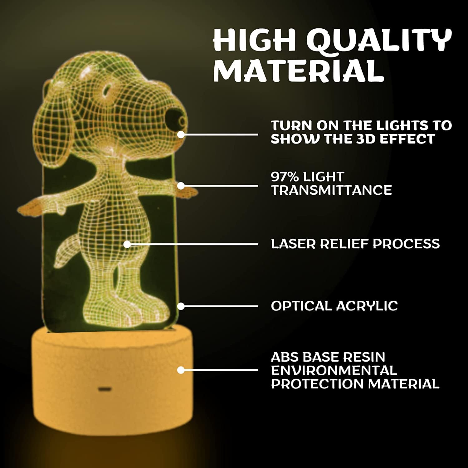 Yarrd Dog Animal 3D Lamp Night Light Touch Table Desk Lamps 7 Color Changing Lights With Acrylic Flat & Abs Base & Usb Charger &