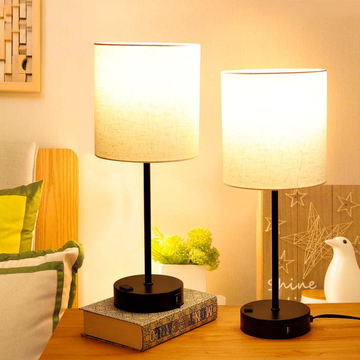 Yameiwan Touch Table Lamp For Bedside Lamp, 3 Way Dimmable Lamp With Round White Lampshade, Suitable For Living Room Dormitory,