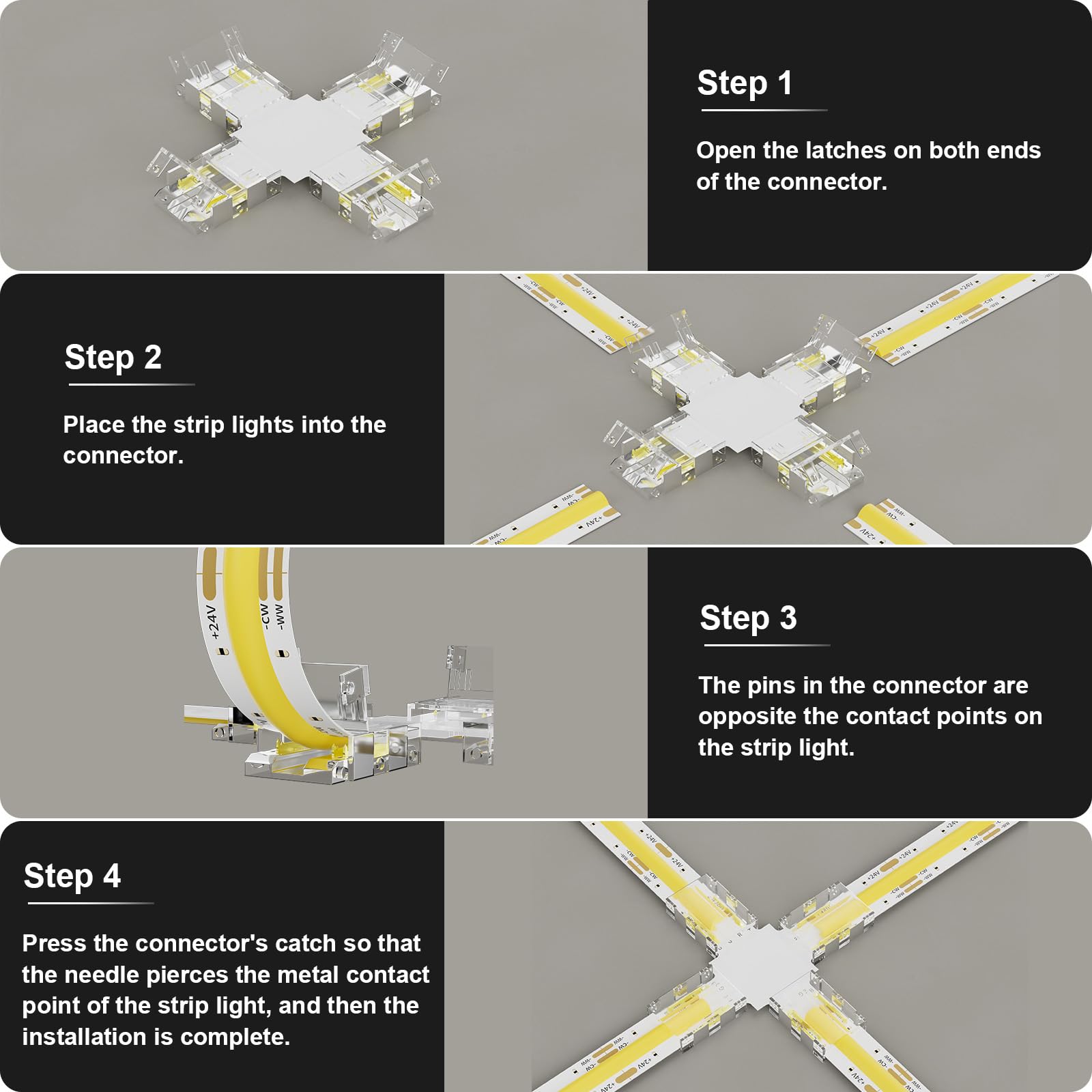 Pautix 10Mm Connectors 6Pcs Cross Connectors,Solderless Terminal Extension Connection For 3-Pin Cct Cob Led Strip Lights,Not For