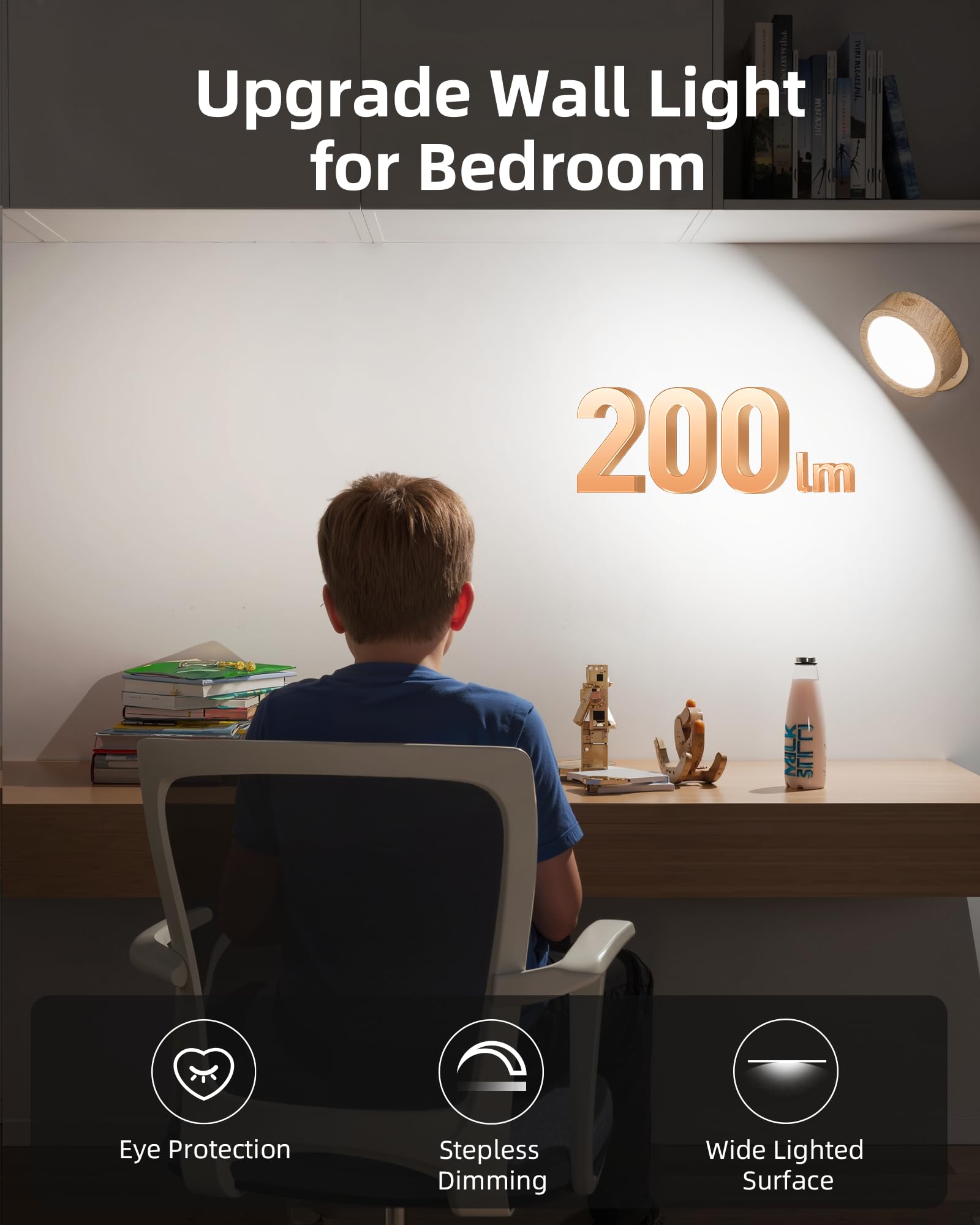 EZVALO LED Wall Mounted Lights, 3 Color Temps, Remote & Touch Control, 360° Rotation, 3 Pack, Burlywood, Model EZL2404A