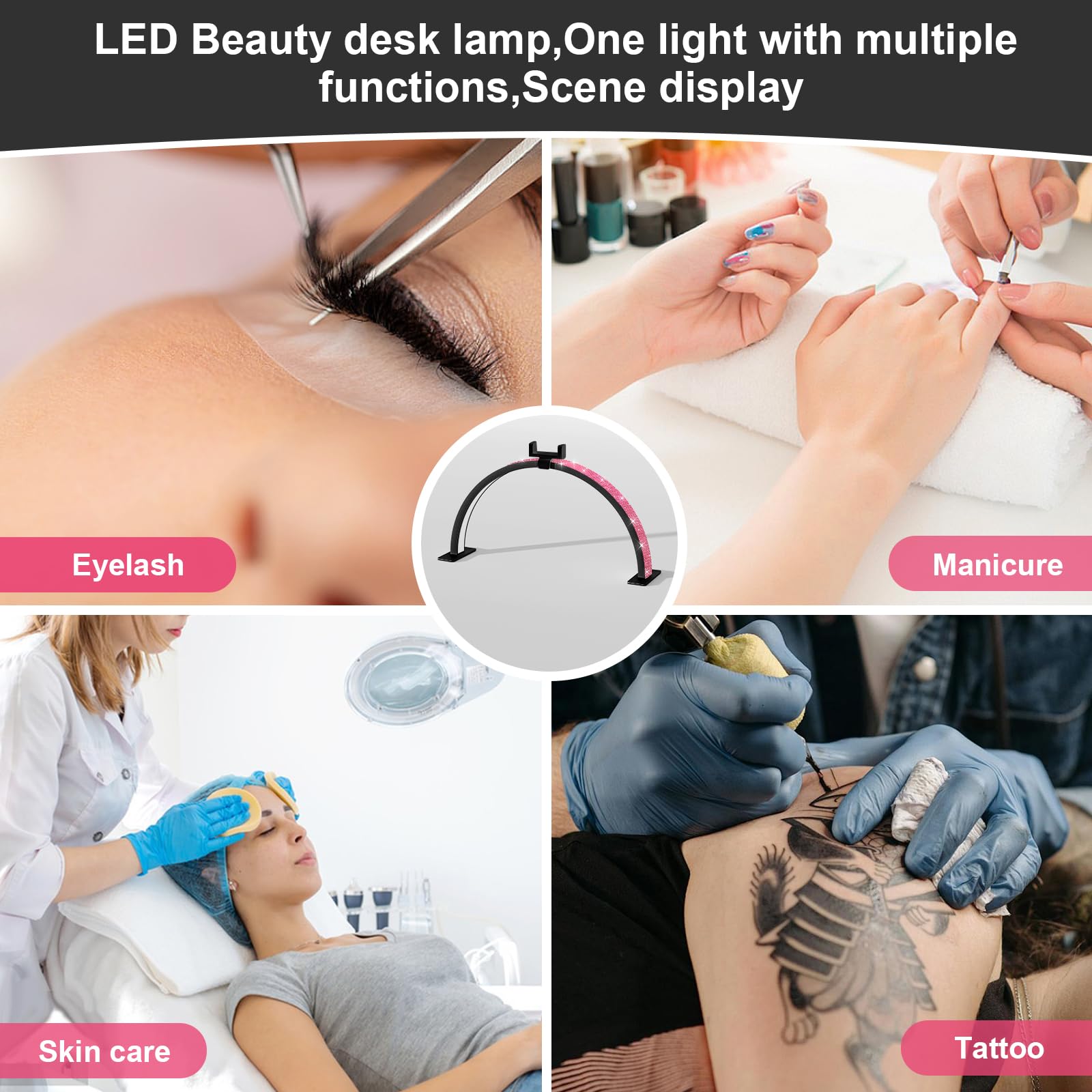 FFKJDM Half Moon Light for Nail Desk - 29-inch LED Nail Tech Lamp with Hands Pillow, Phone Holder,Dimmable Arch Design,48W Porta